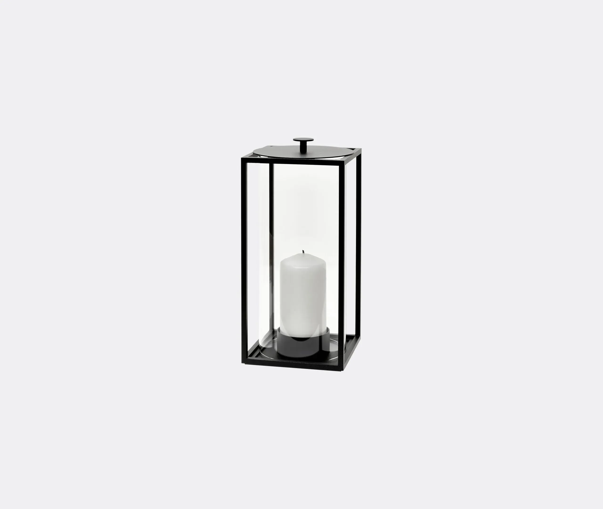 Medium Lantern with Candle Holder - Black, Metal