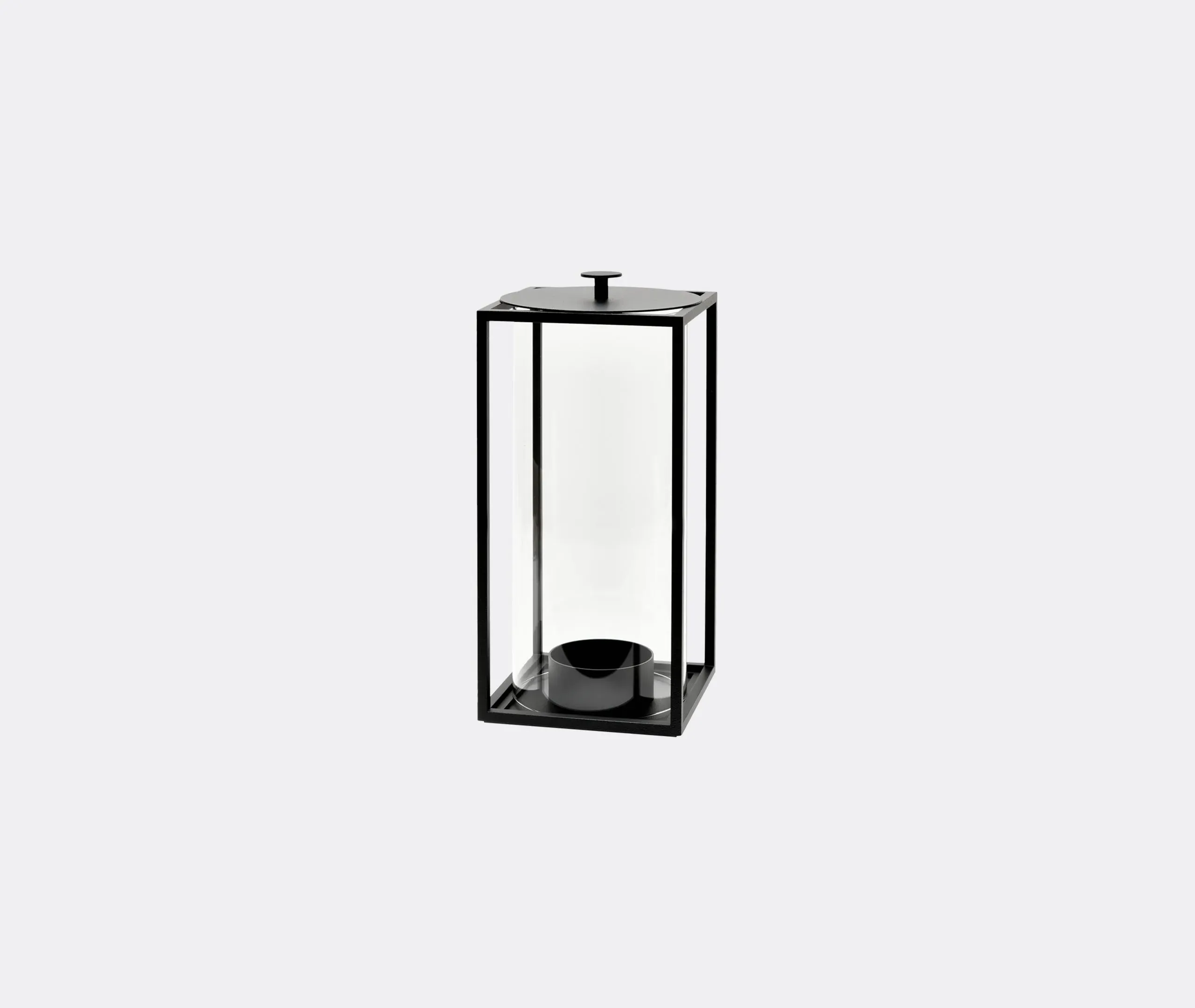 Medium Lantern with Candle Holder - Black, Metal image