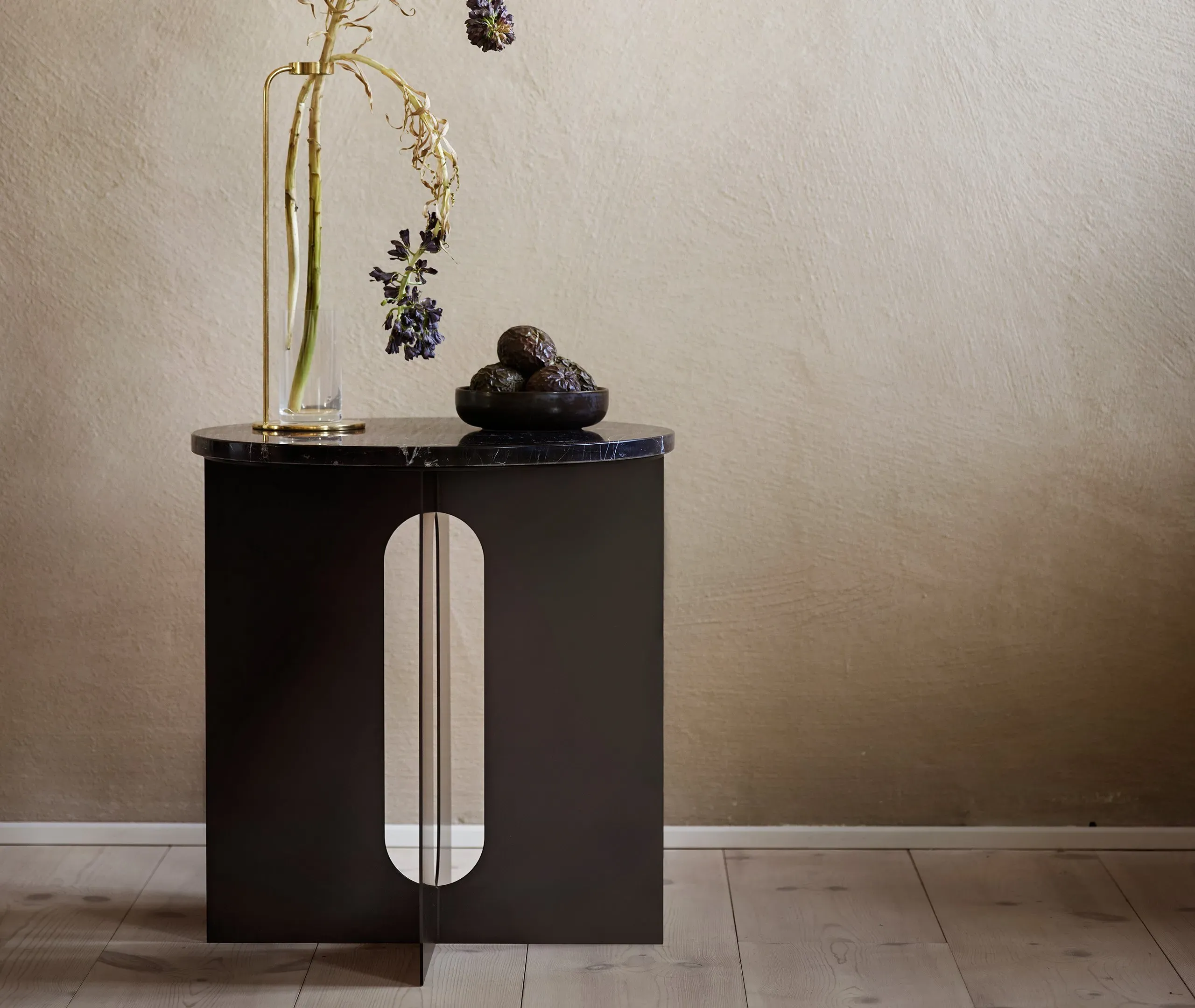 Round Side Table with Steel Base - Black