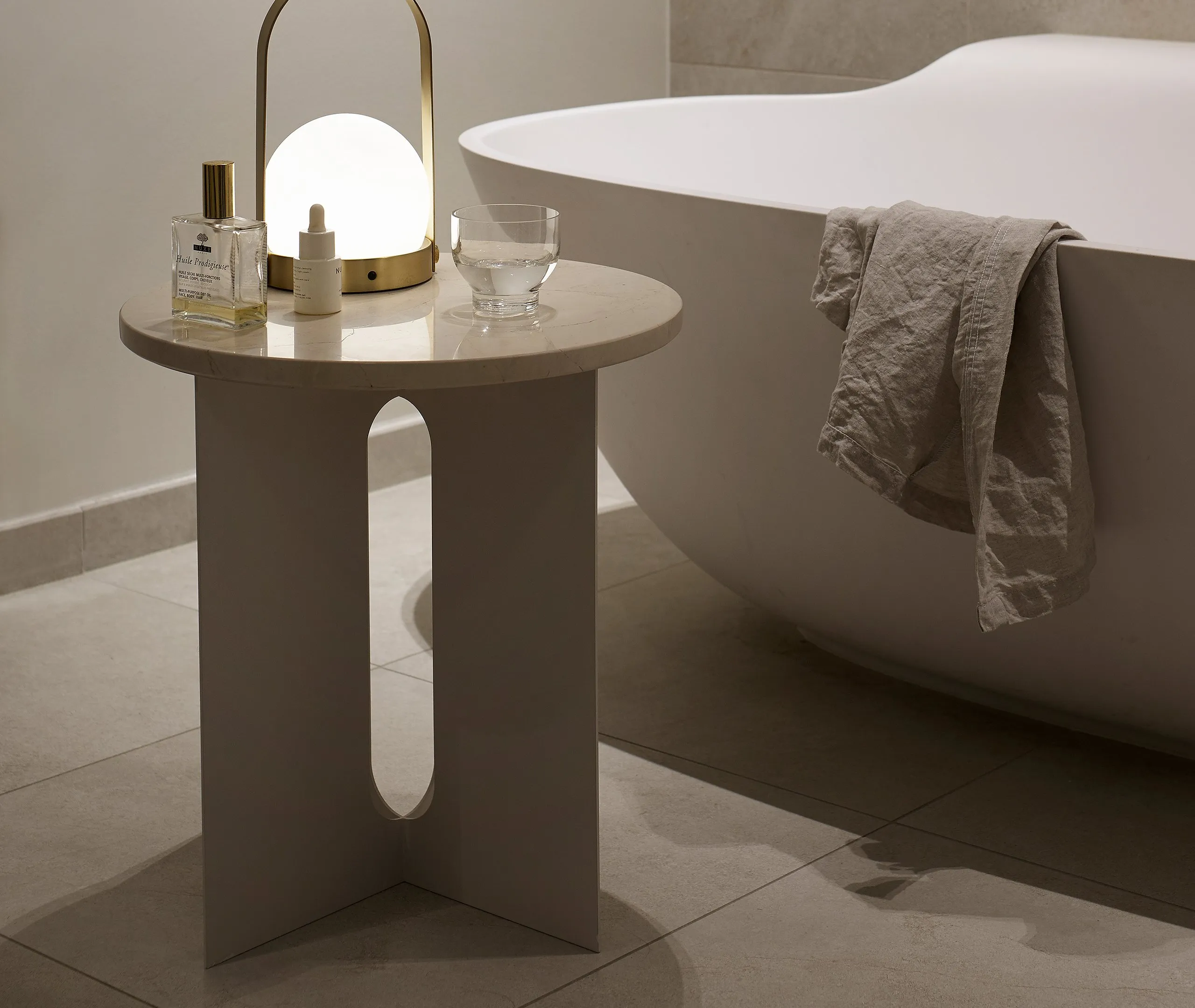 Round Side Table with Steel Base - Ivory