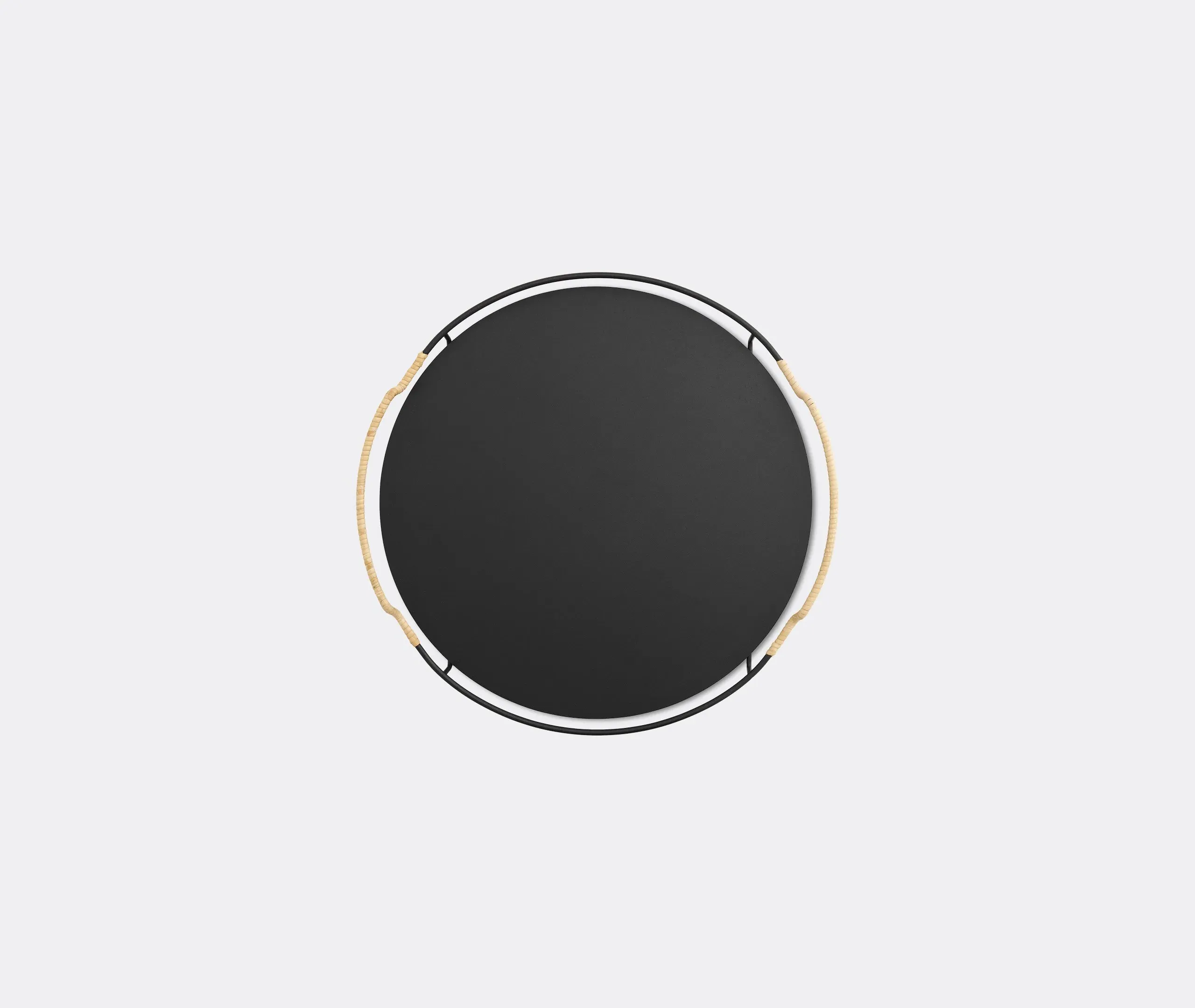 Serving Tray with Rattan Detail - Black, Steel