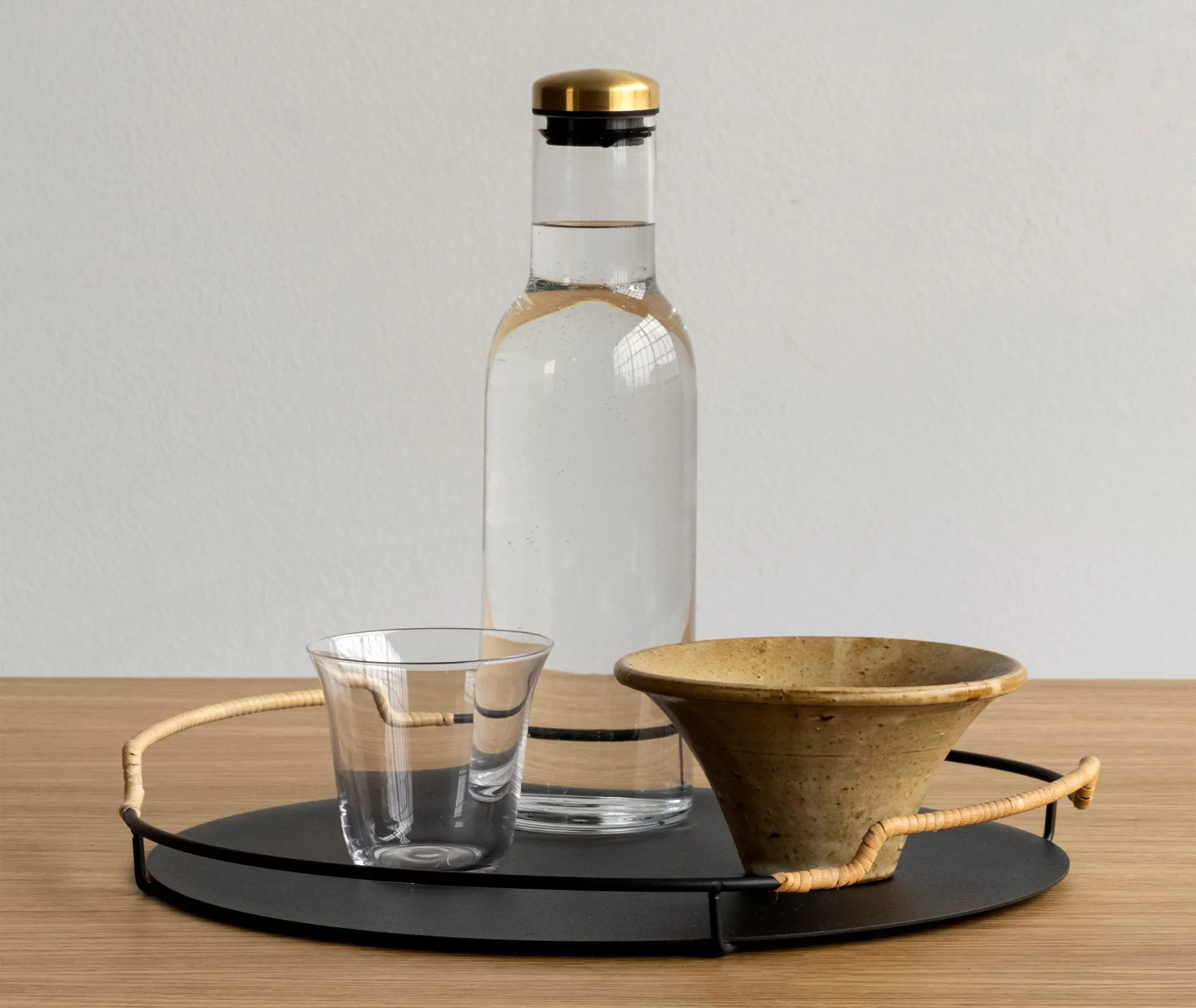 Serving Tray with Rattan Detail - Black, Steel