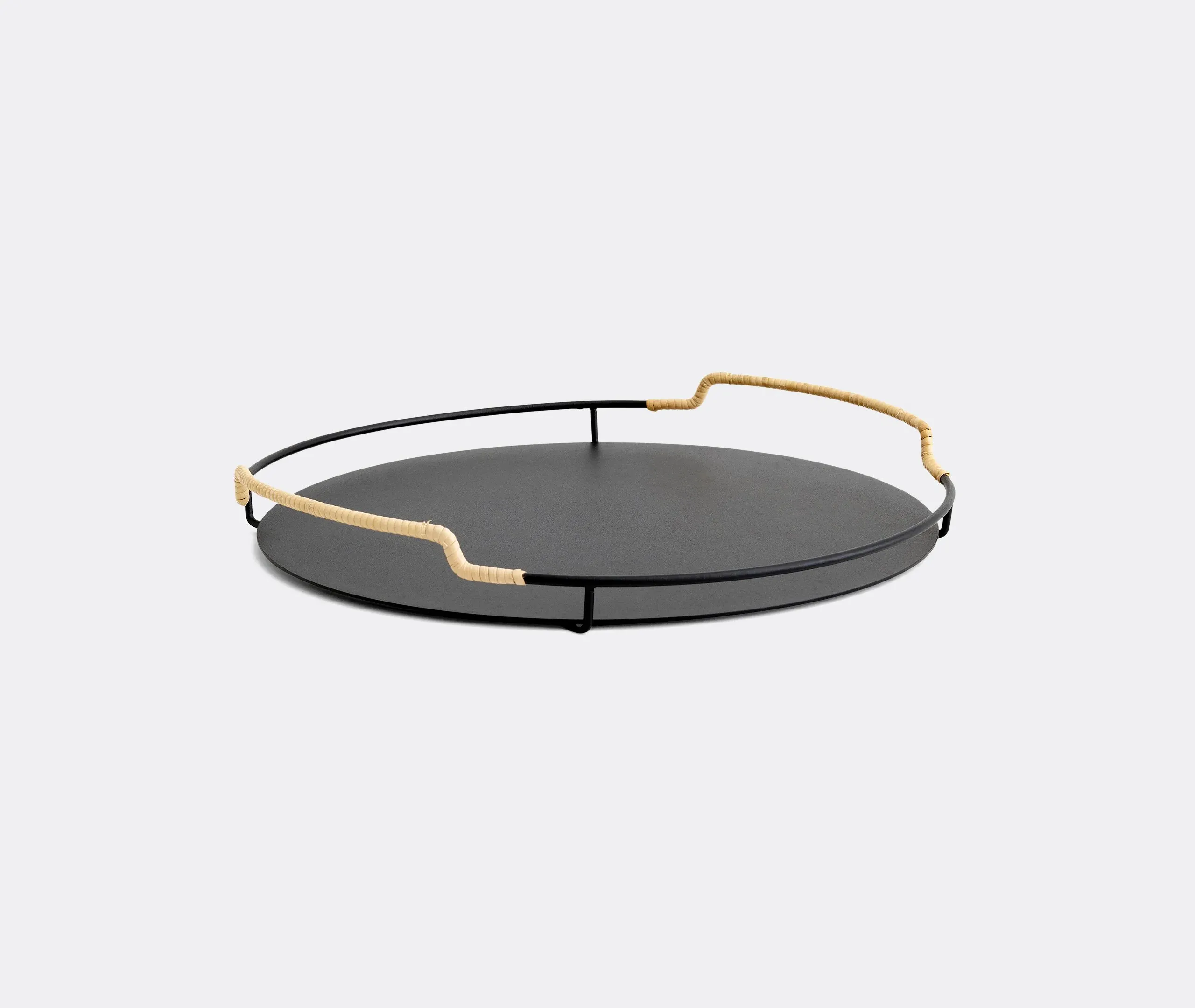 Serving Tray with Rattan Detail - Black, Steel