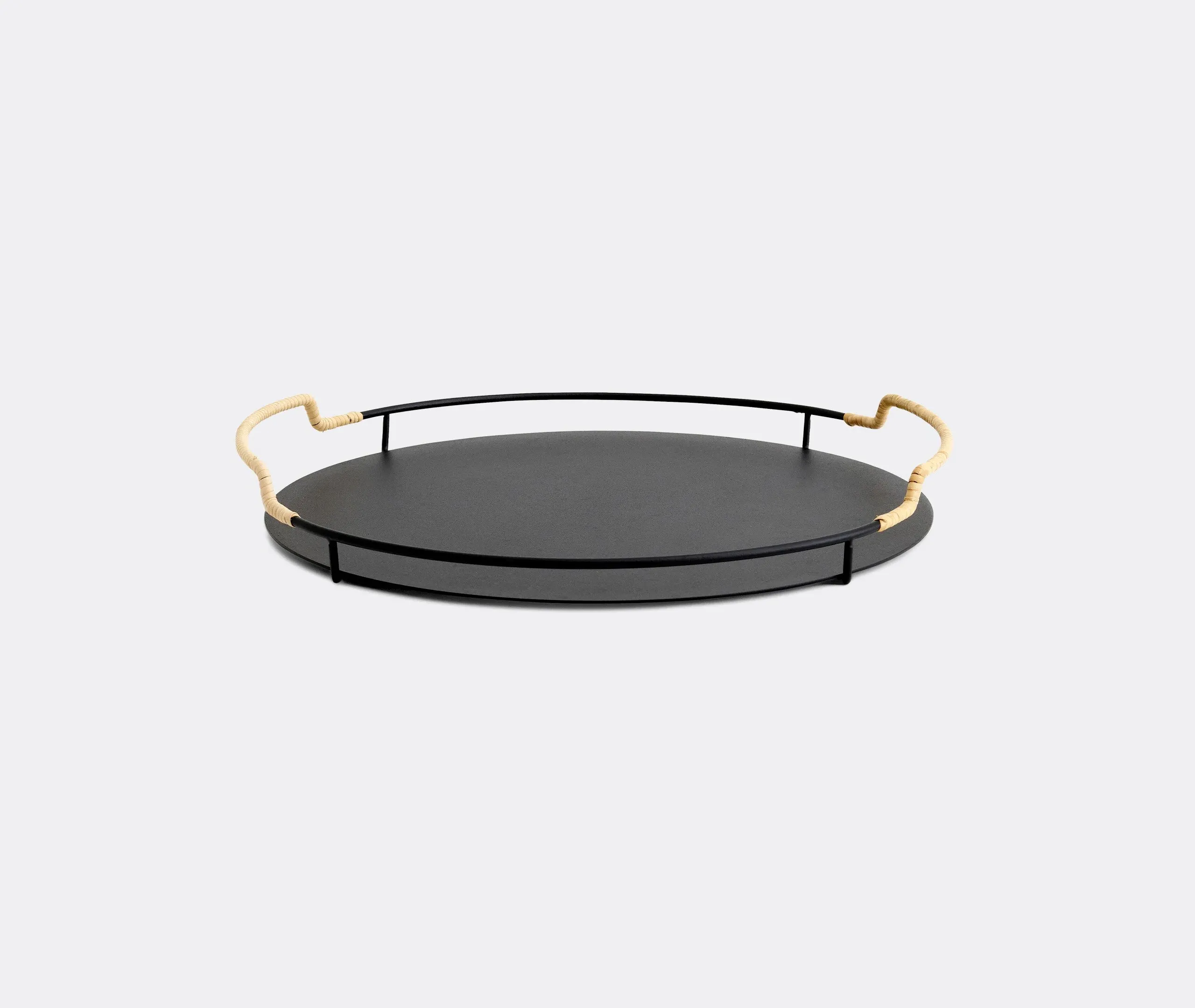Serving Tray with Rattan Detail - Black, Steel image