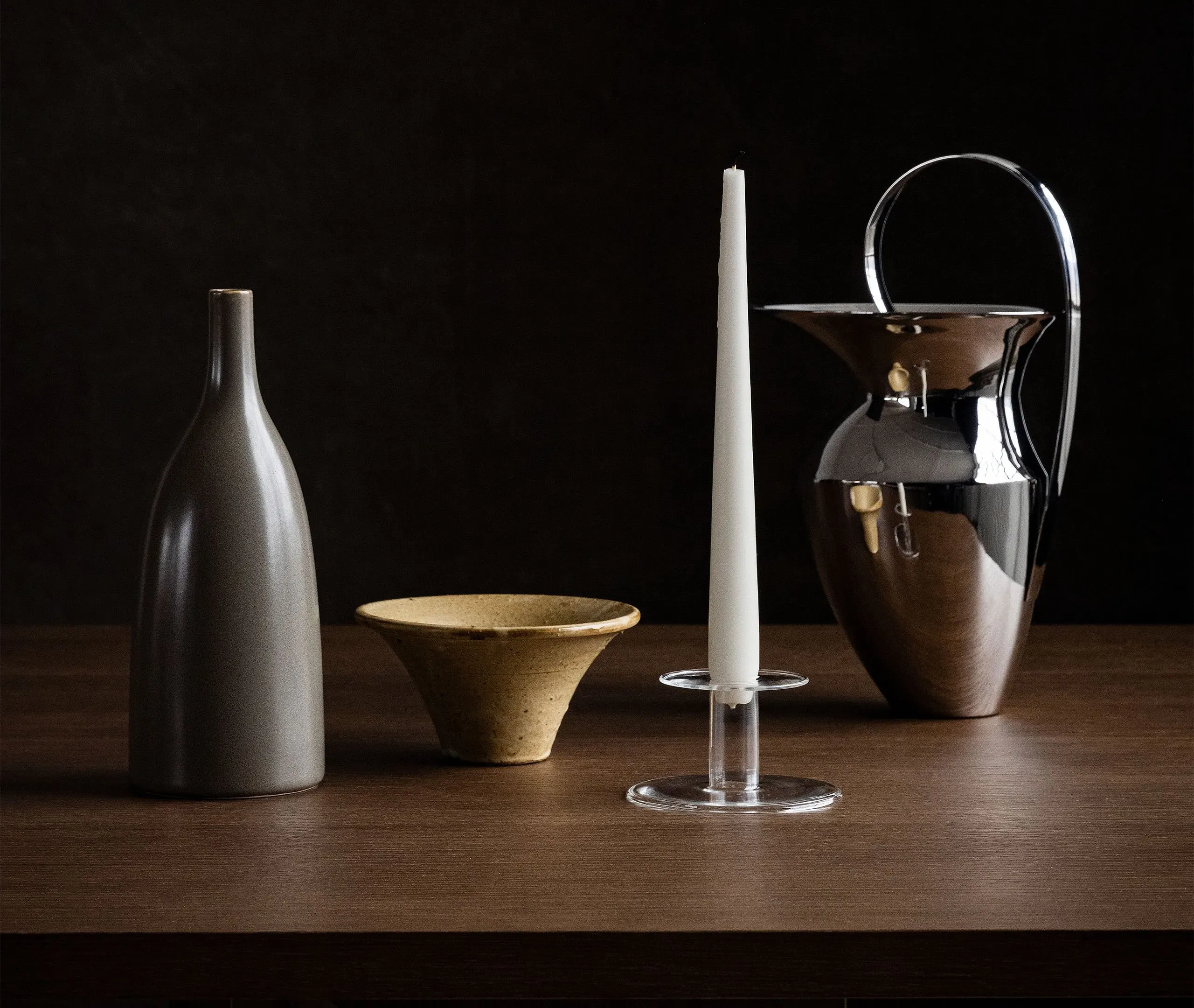 Stem Vase with Narrow Neck - Olive Green, Stoneware