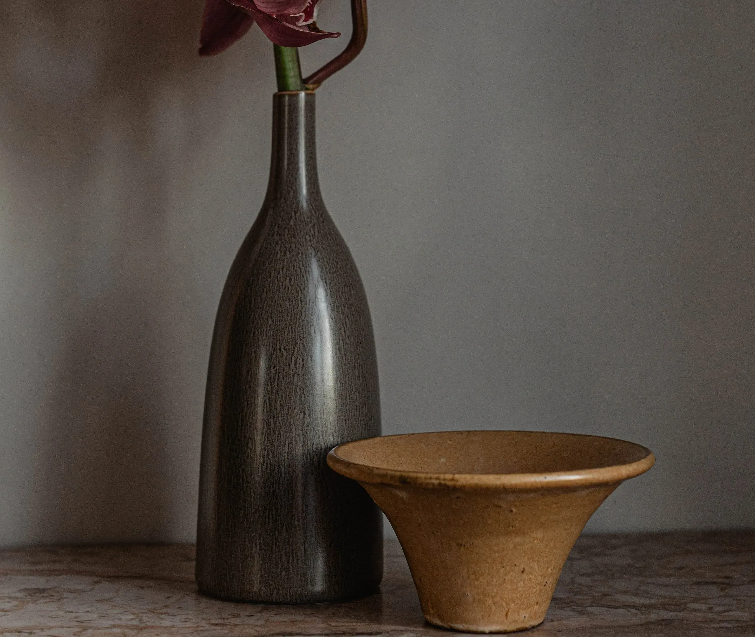 Stem Vase with Narrow Neck - Olive Green, Stoneware