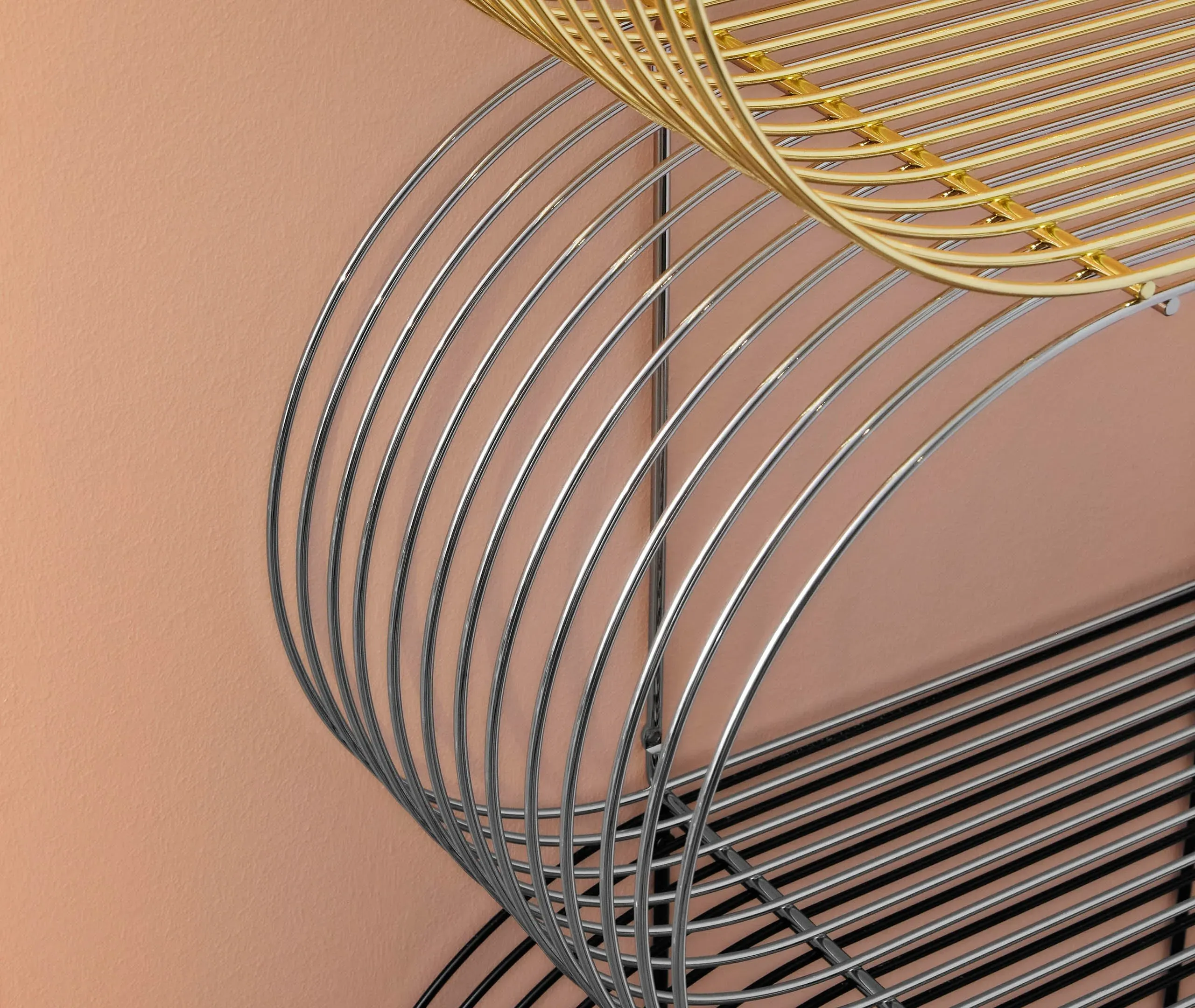 Circular Wall Shelf with Curved Design - Gold, Steel
