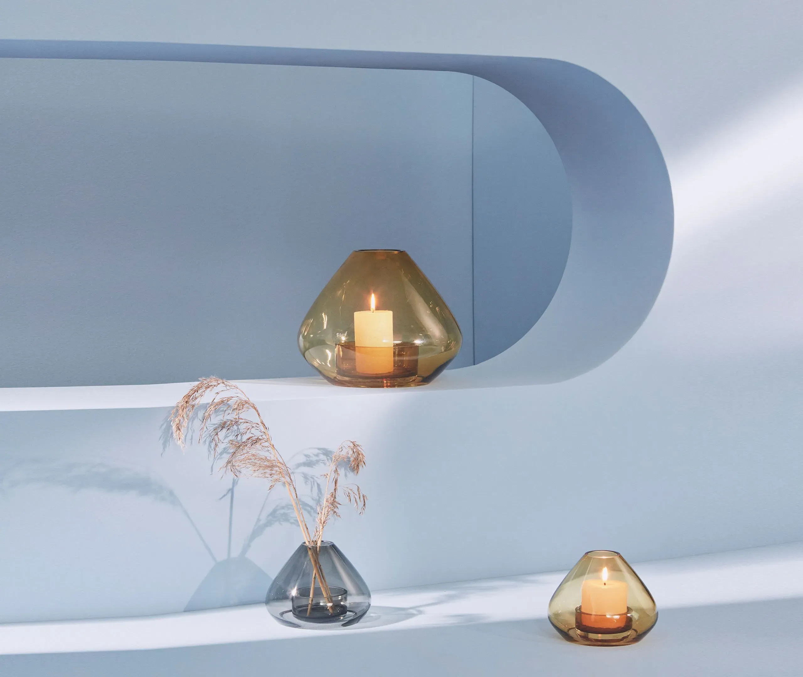 Large Lantern Vase Hybrid - Amber, Glass