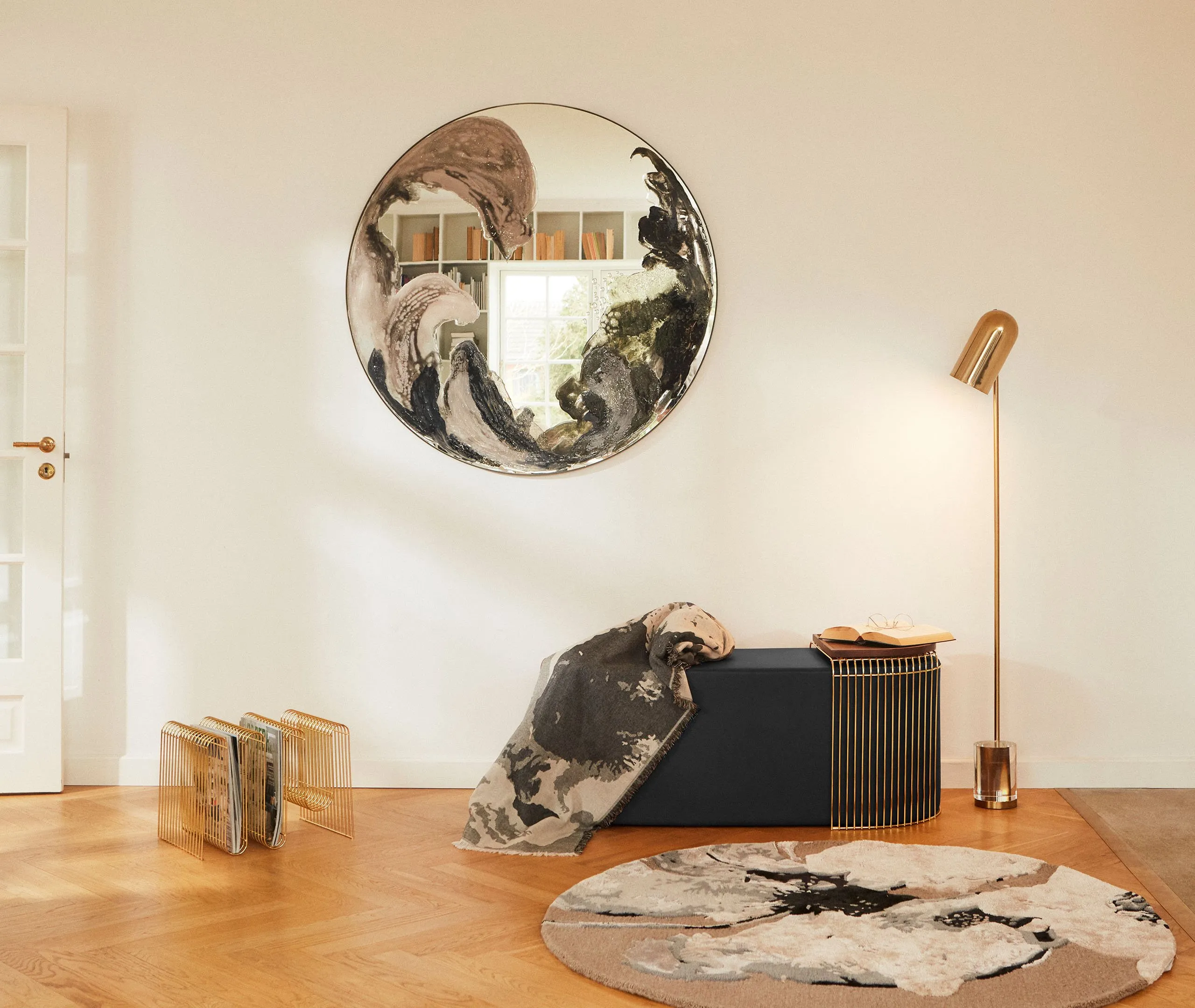 Semi-Circular Side Table - Gold, Steel