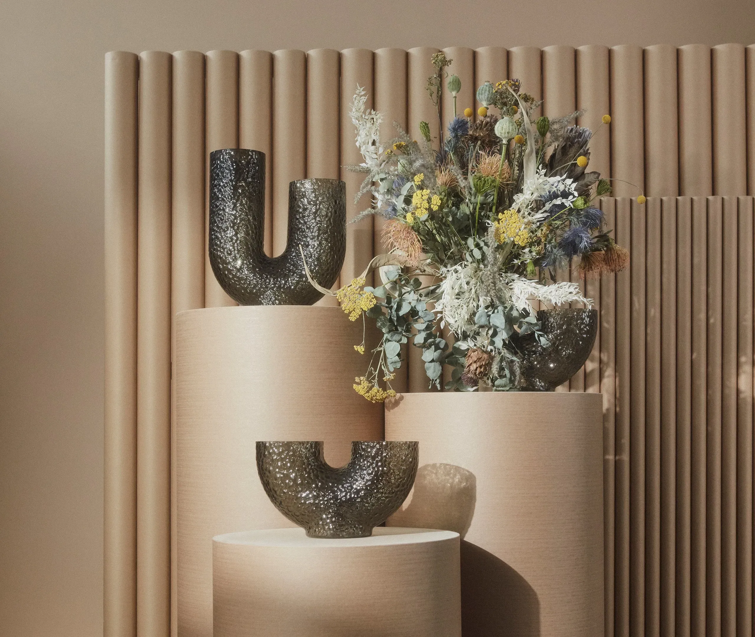 Tall Twisted Vase with Double Openings - Black
