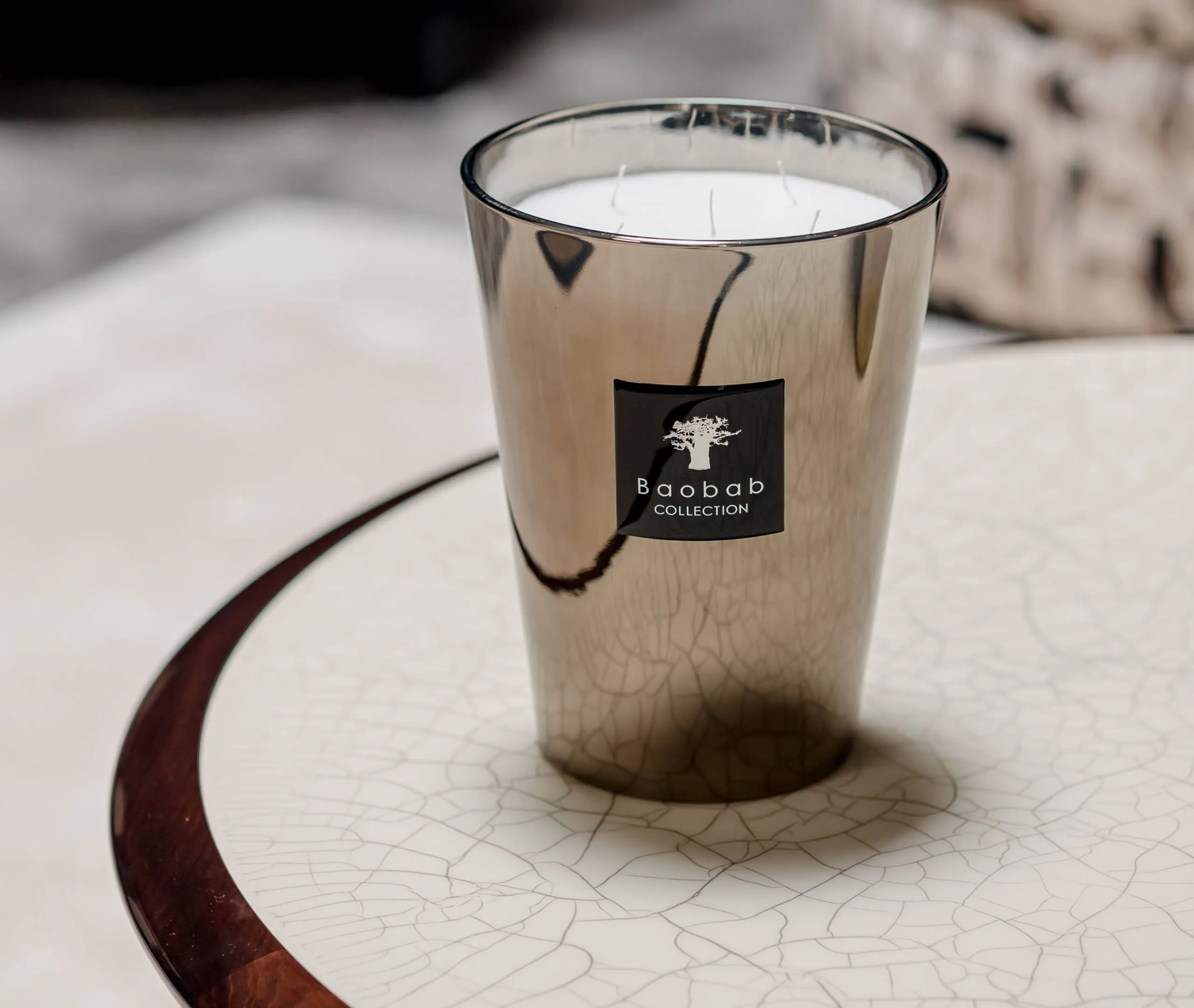 Large Scented Candle Ripple Glass - Silver, Wax