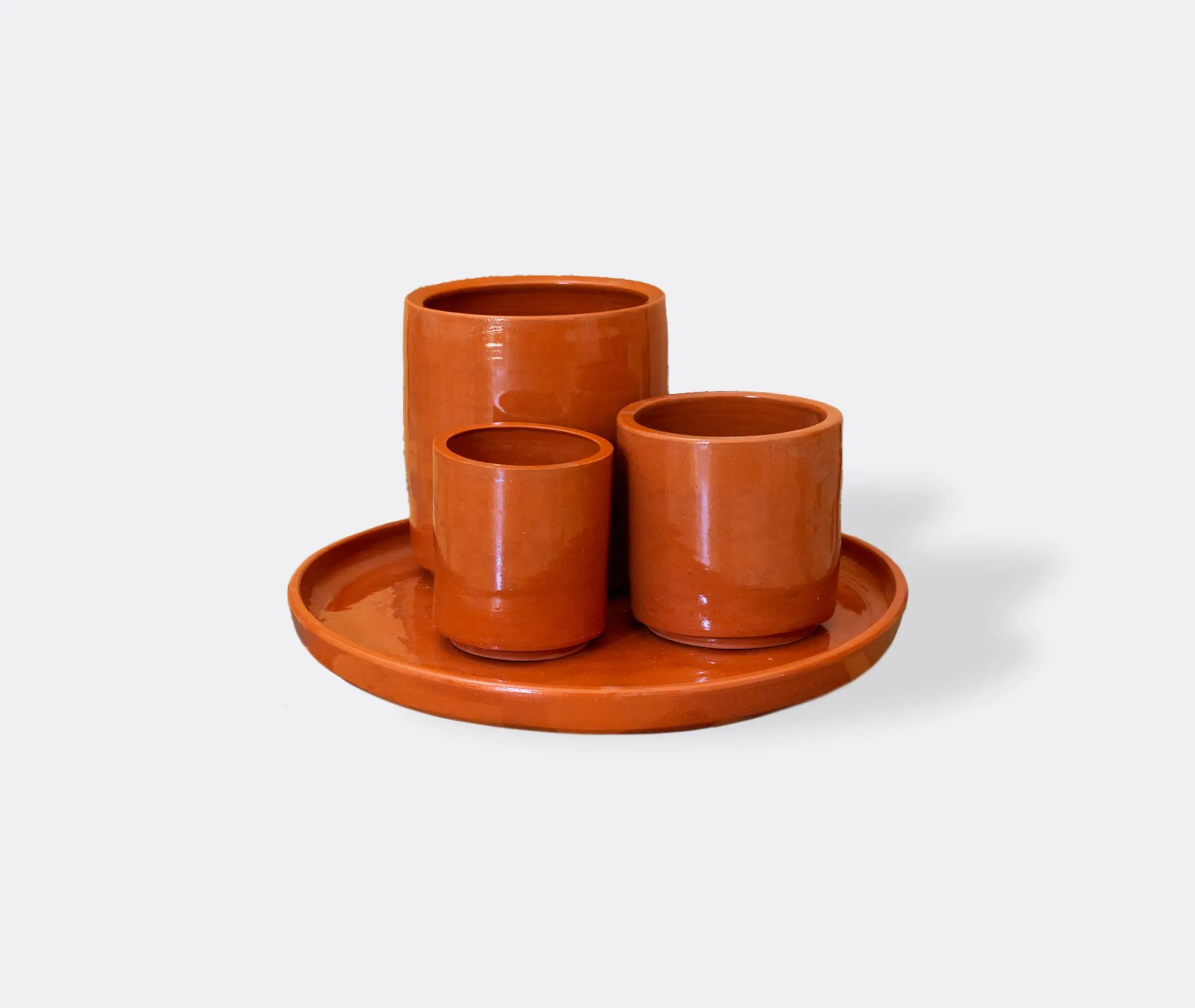 3-Pot Set with Saucer - Terracotta, Earthenware image