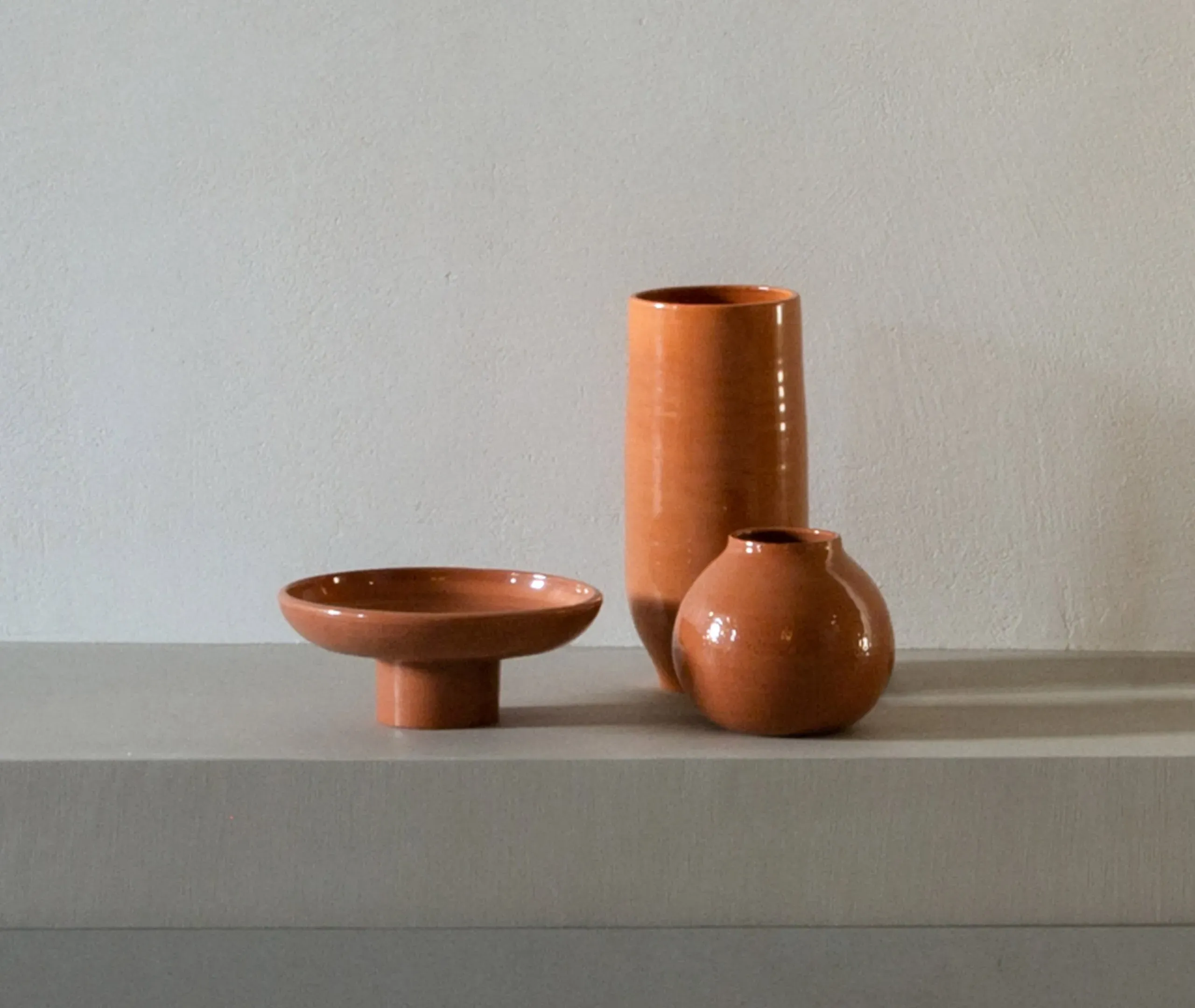 Terracotta Round Vase - Terracotta, Glazed Earthenware