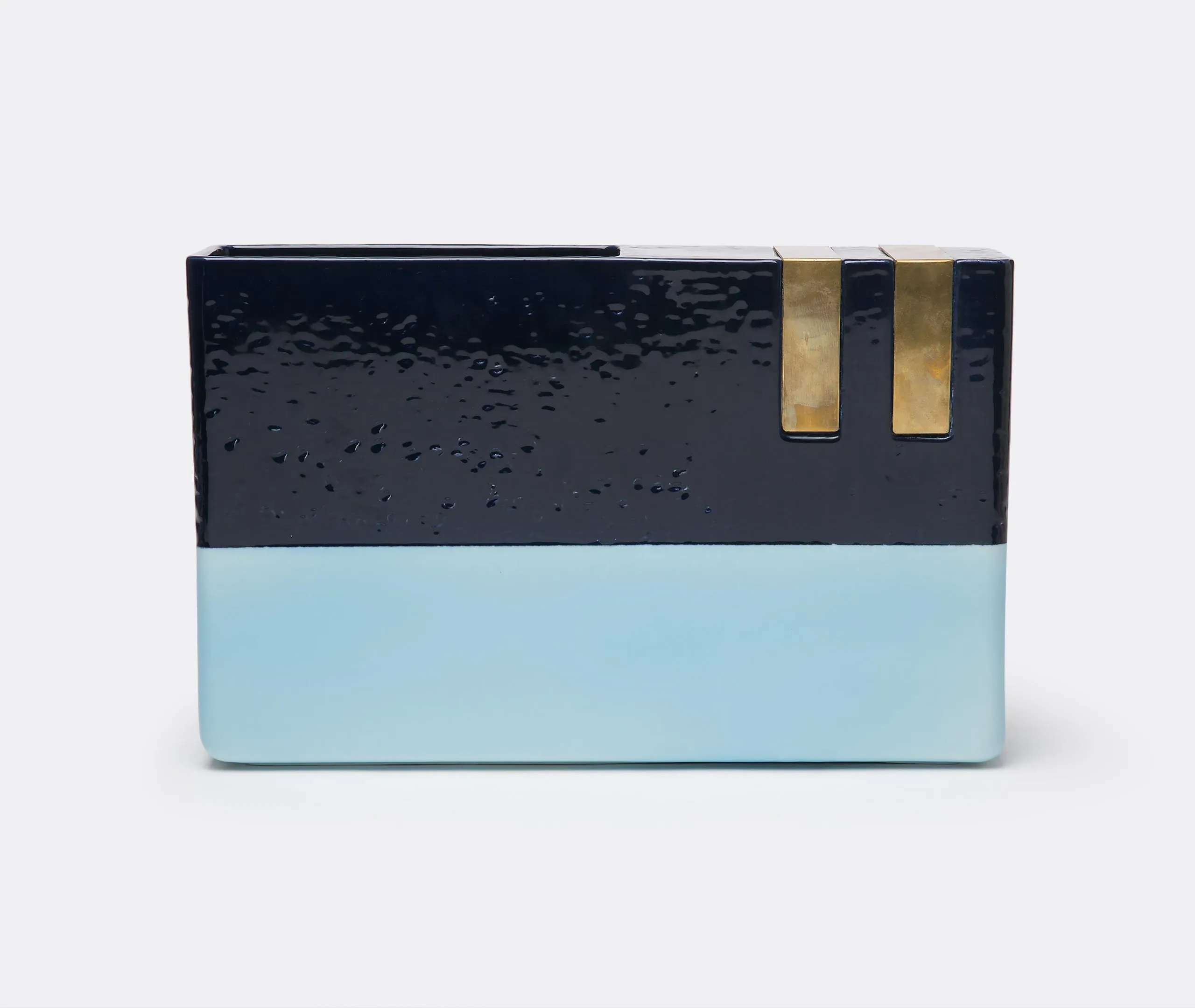 Oblong Vase with Brass Accents - Blue, Ceramic