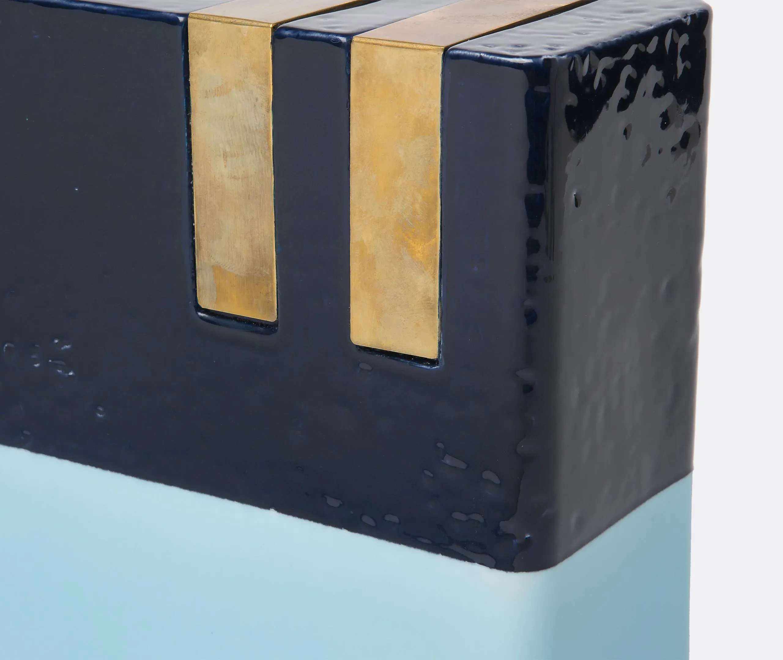 Oblong Vase with Brass Accents - Blue, Ceramic