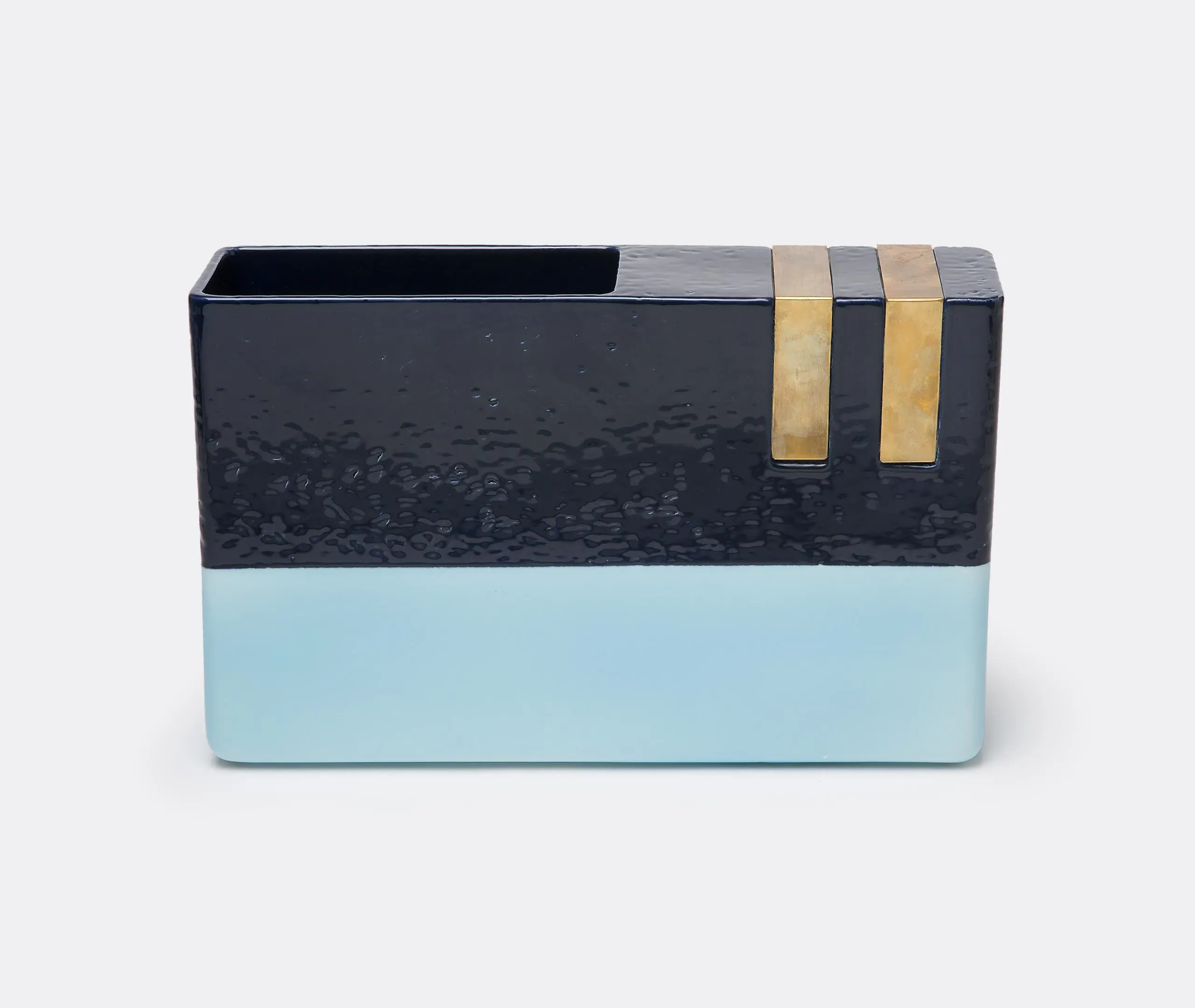 Oblong Vase with Brass Accents - Blue, Ceramic image