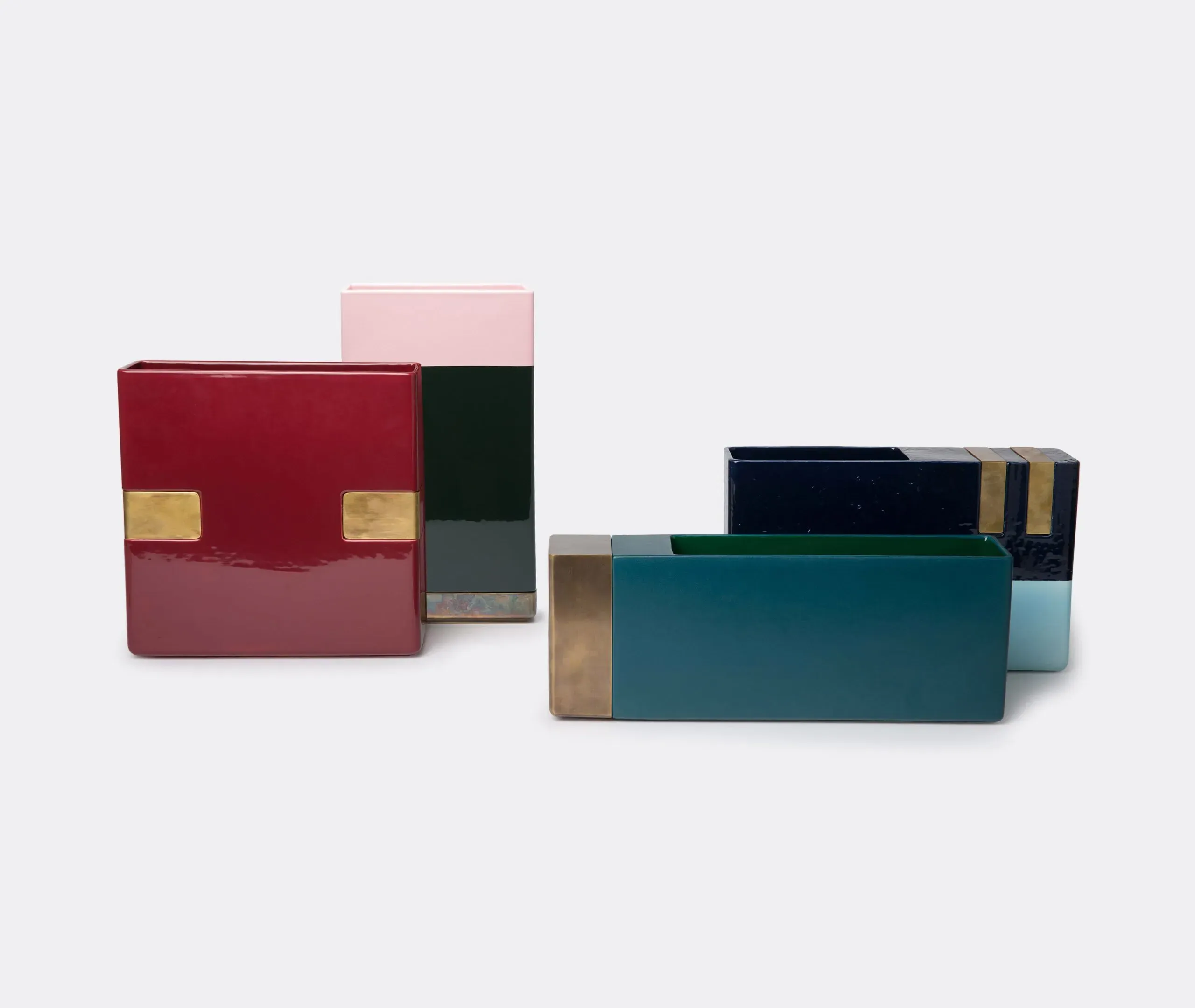 Oblong Vase with Brass Accents - Multicolour