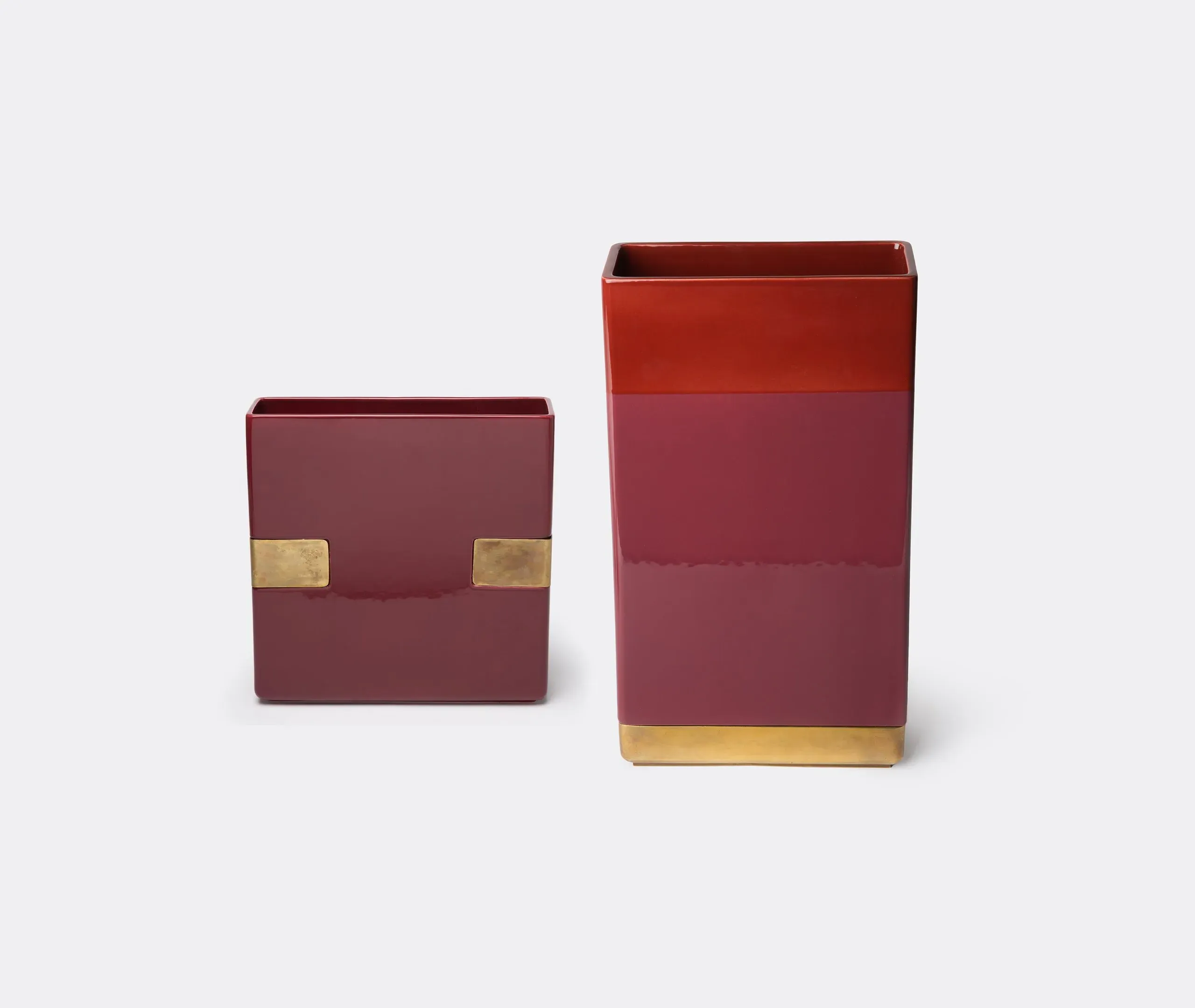 Oblong Vase with Brass Accents - Multicolour