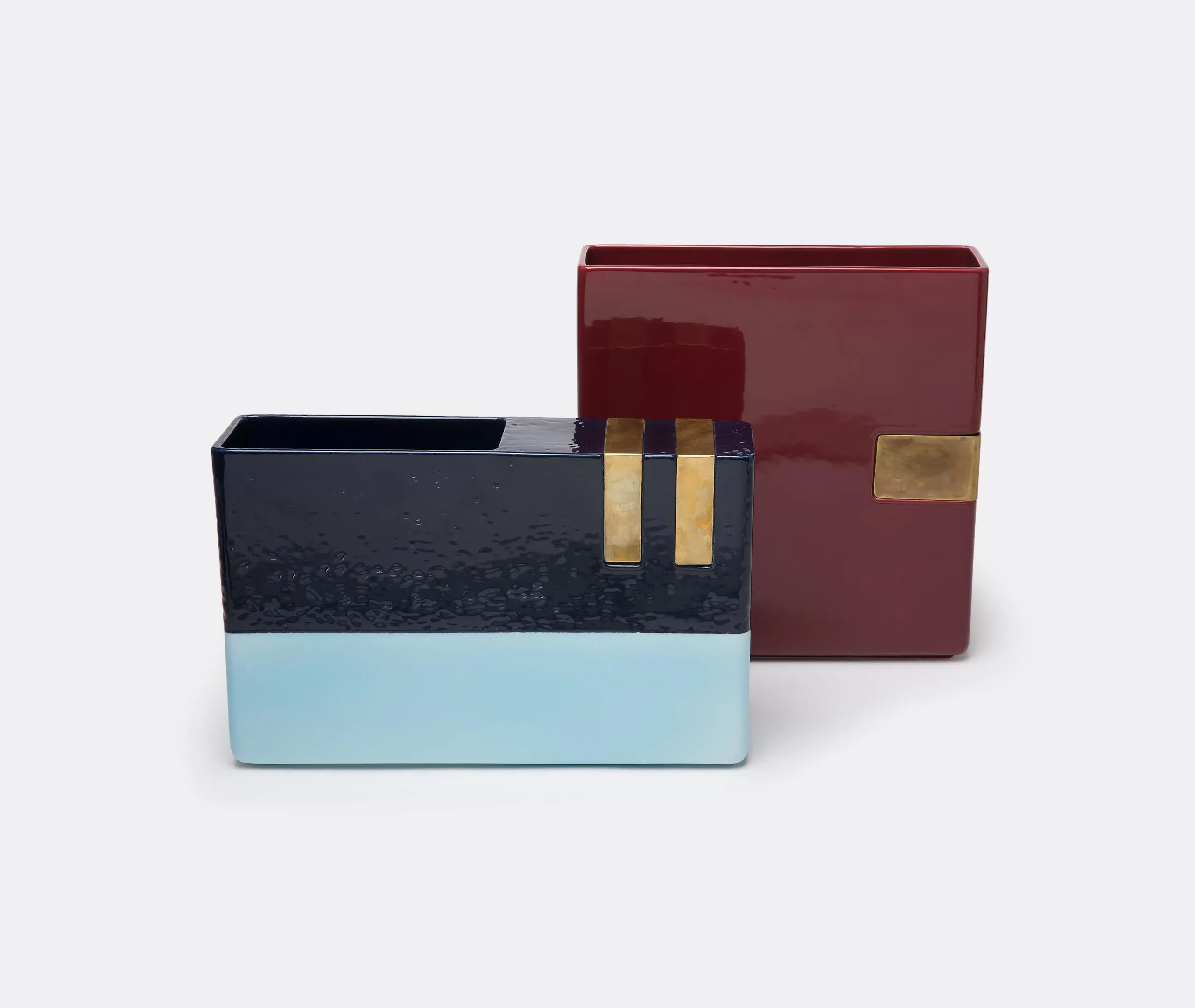 Oblong Vase with Brass Accents - Multicolour