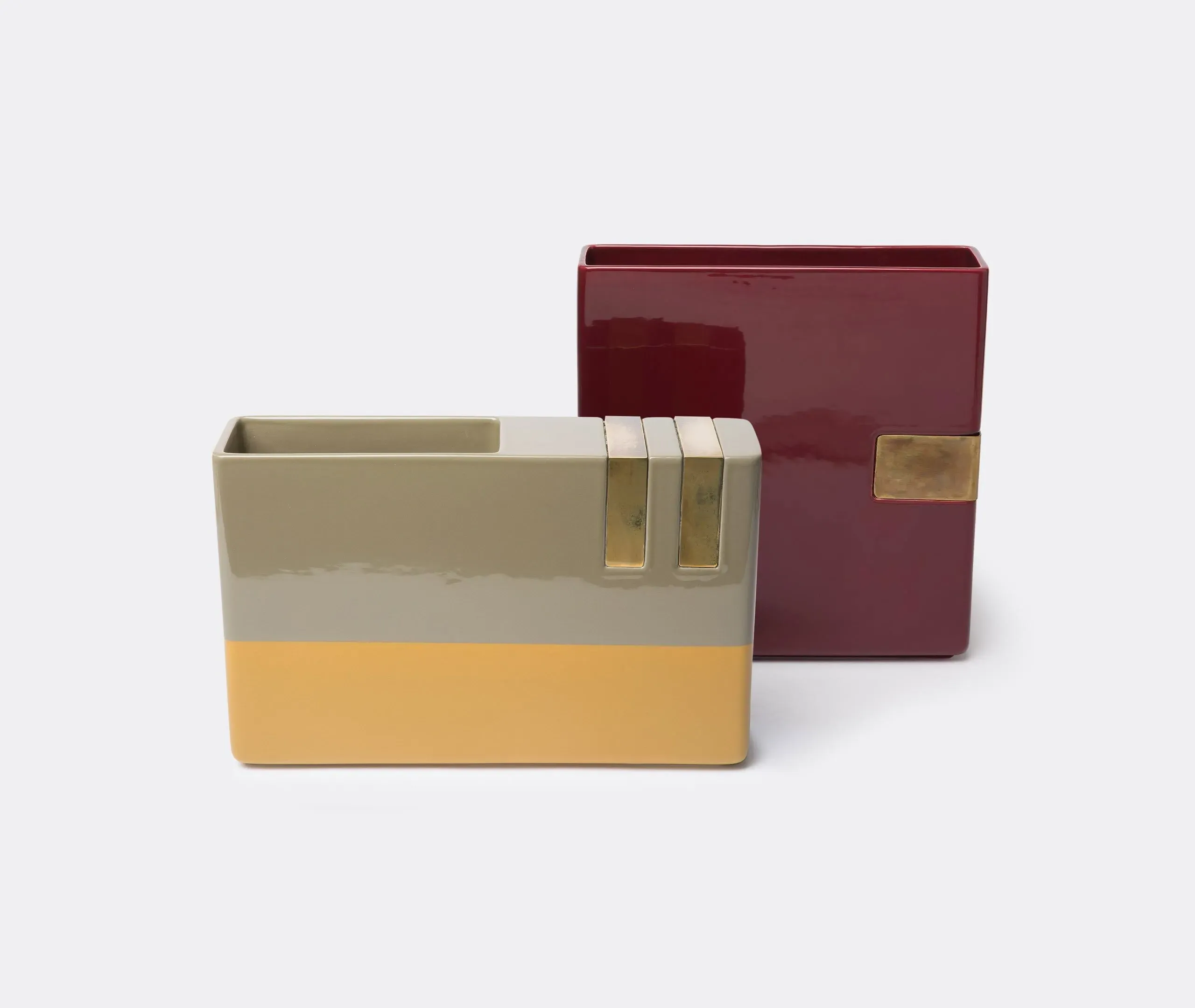Oblong Vase with Brass Accents - Multicolour