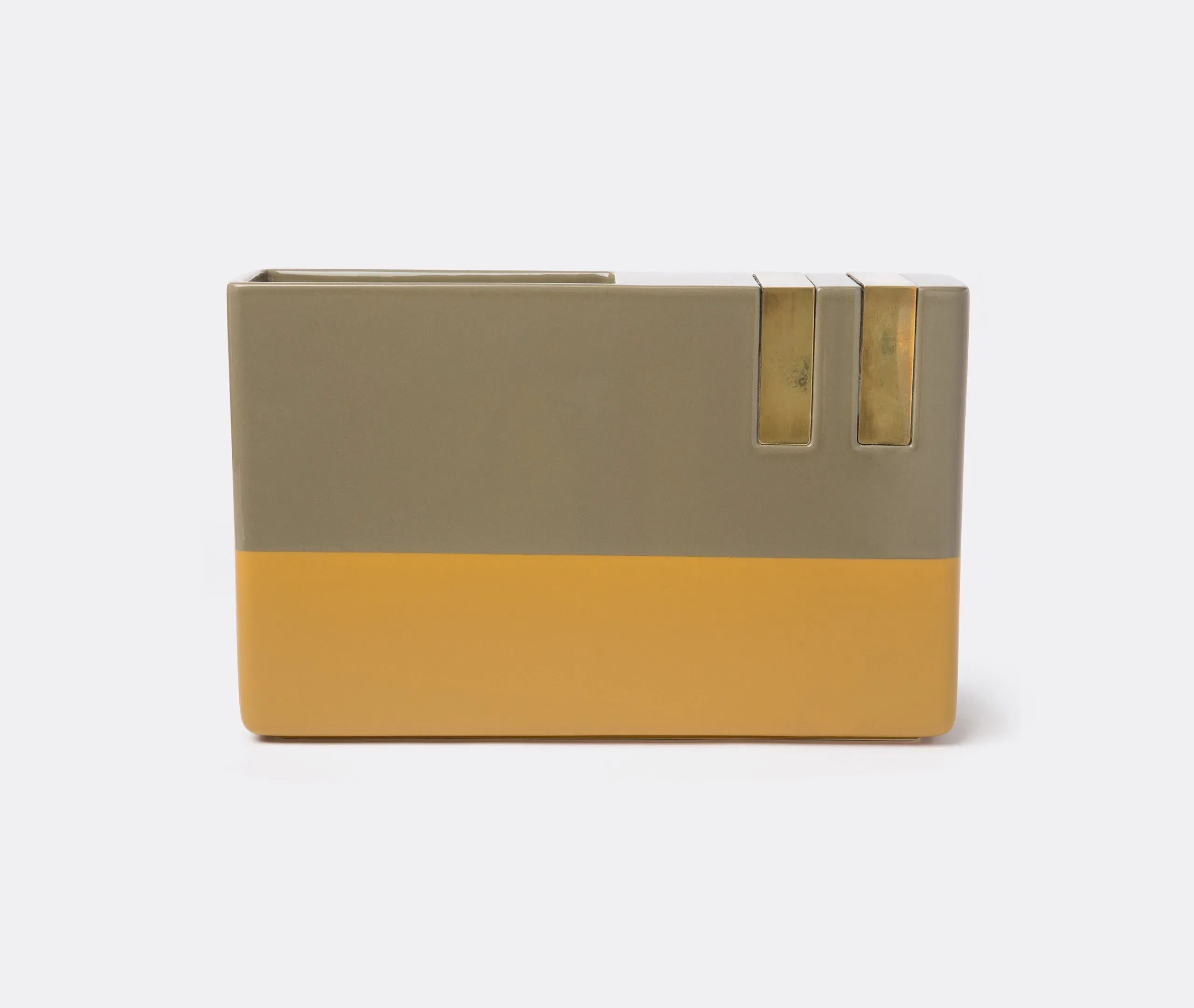 Oblong Vase with Brass Accents - Multicolour