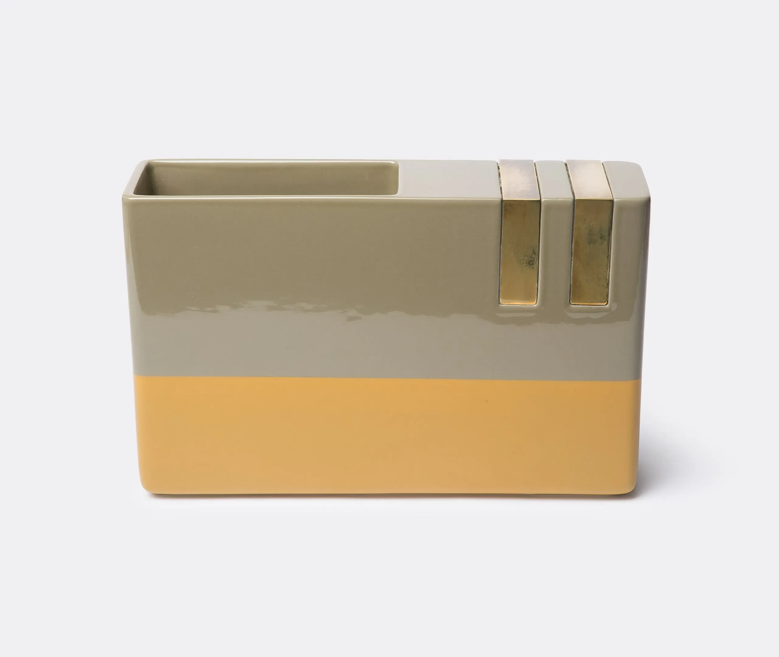 Oblong Vase with Brass Accents - Multicolour