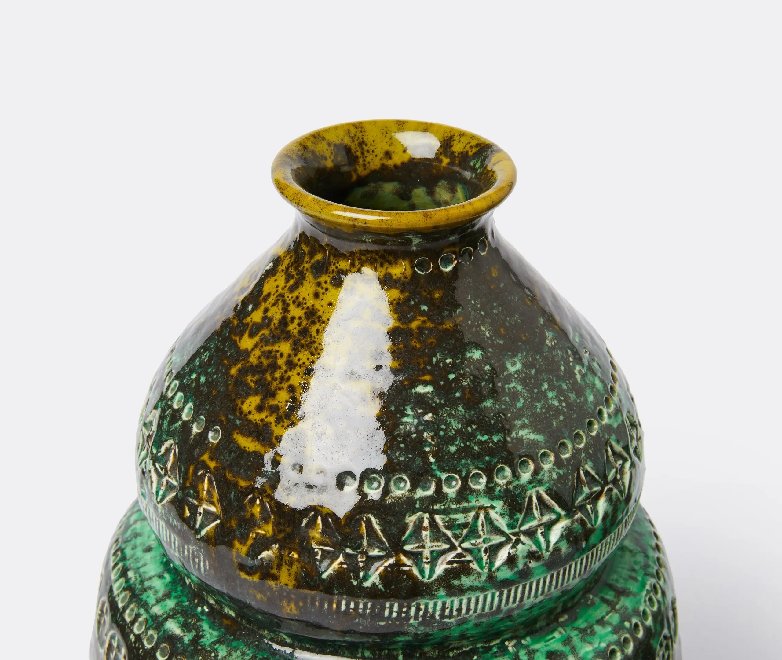 Two Piece Vase with Engravings - Green, Ceramic