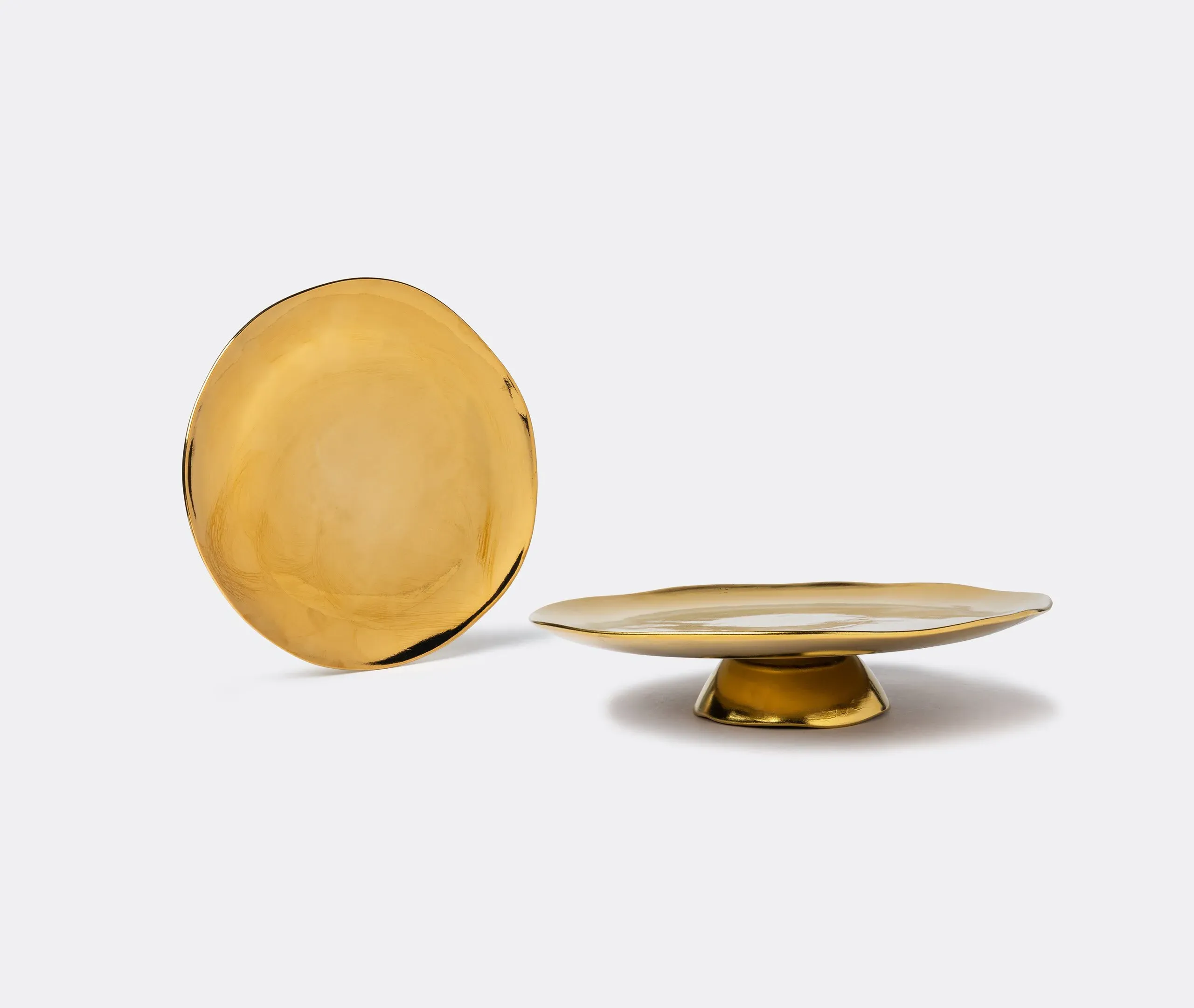 Cake Stand with Irregular Edge - Gold, Ceramic