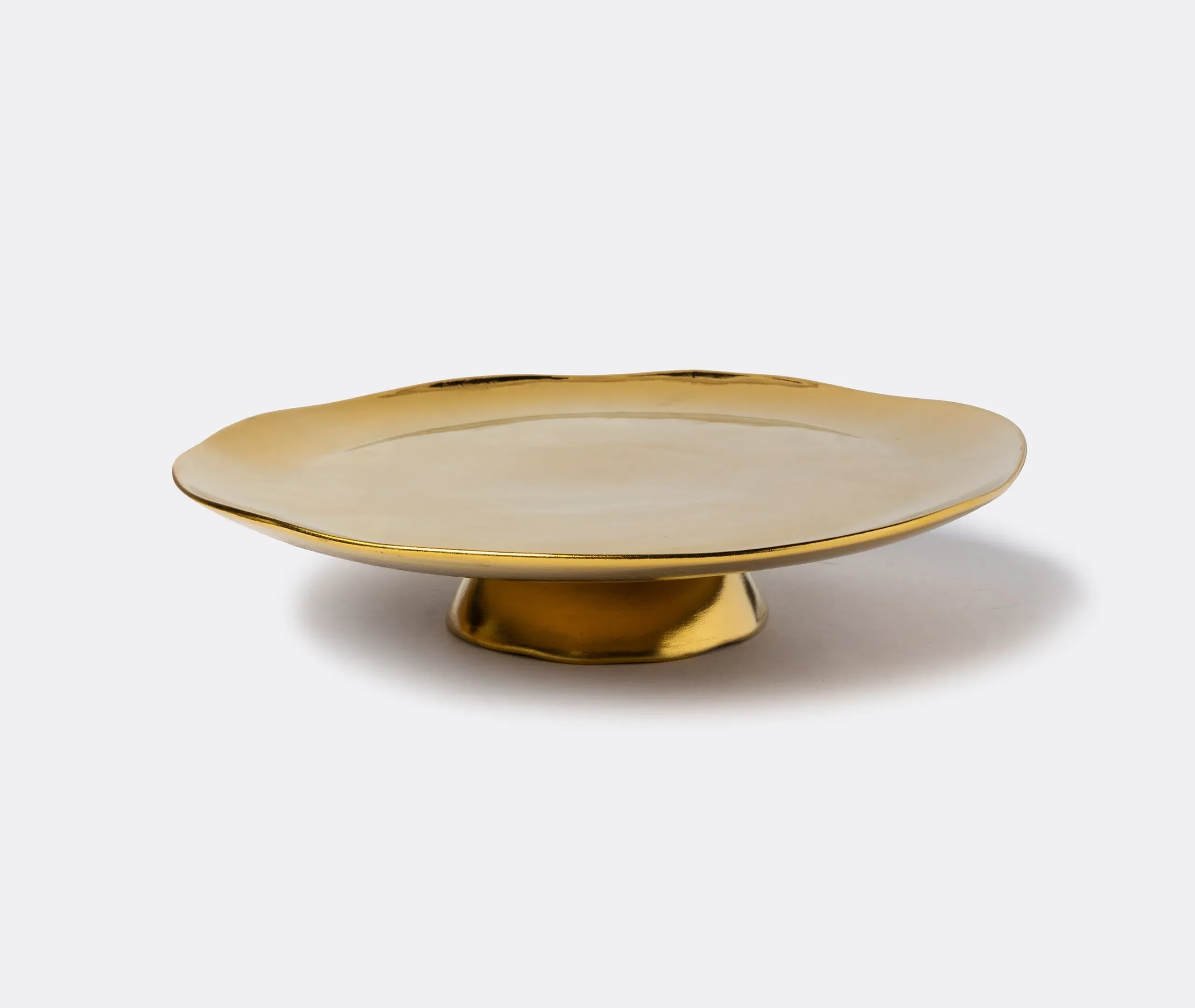 Cake Stand with Irregular Edge - Gold, Ceramic