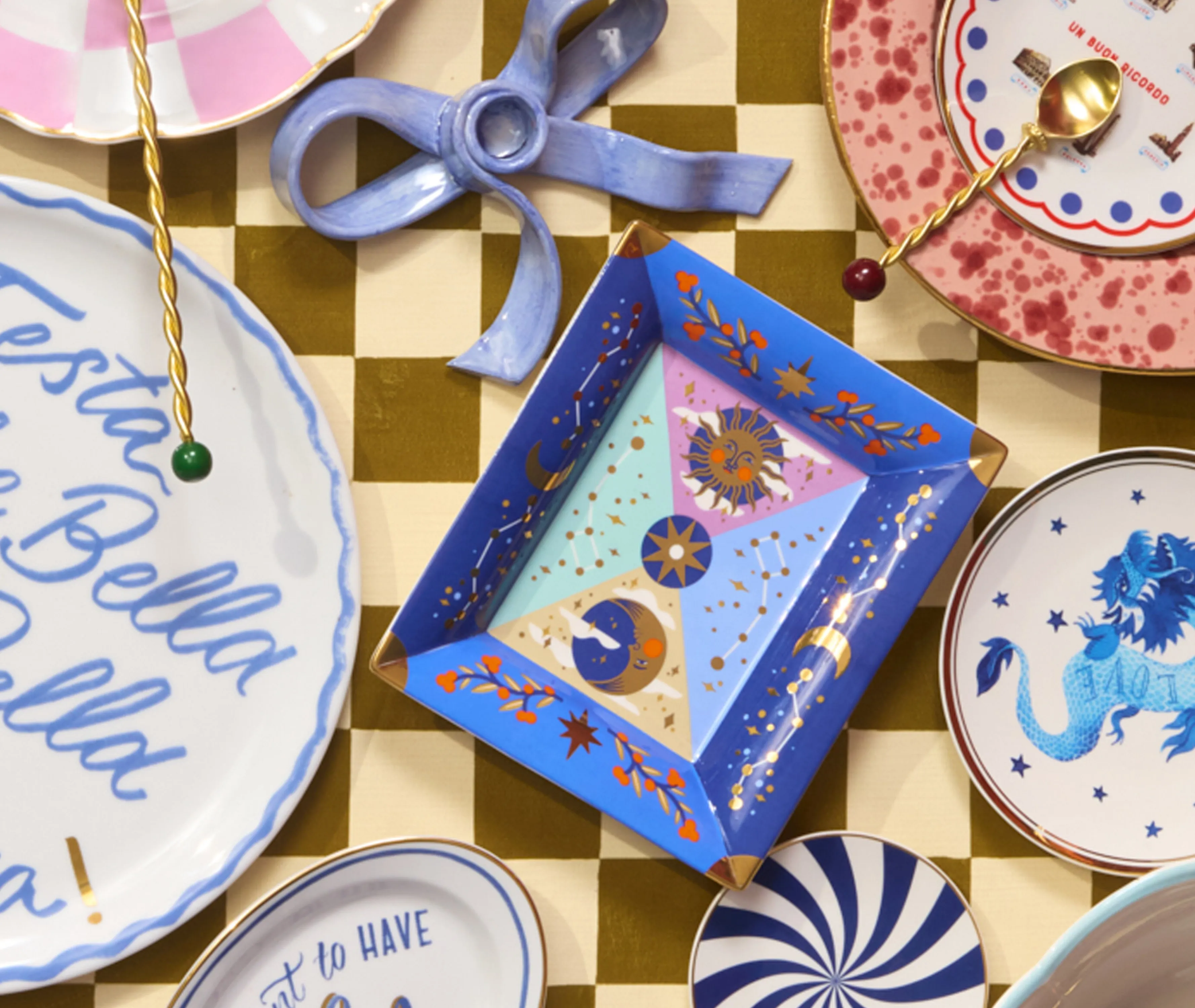 Decorative Tray with Celestial Design - Multicolor