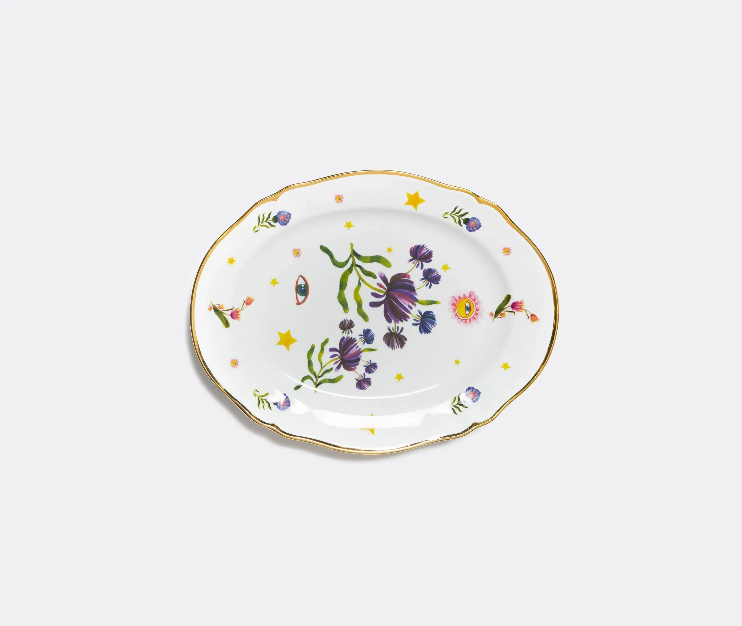 Oval Platter with Gold Rim - Multicolor, Porcelain