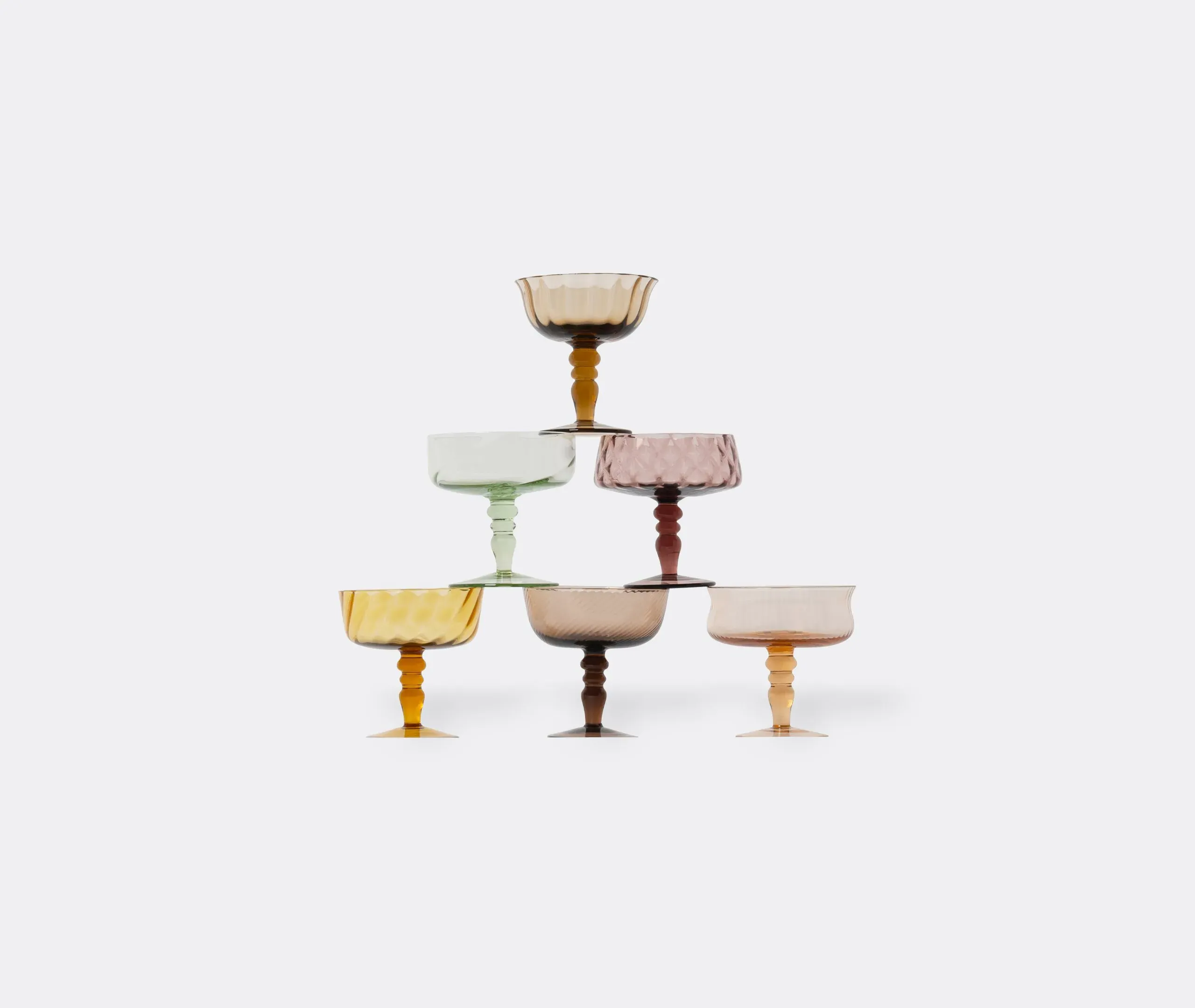 Set of 6 Goblets with Surface Patterns - Multicolor