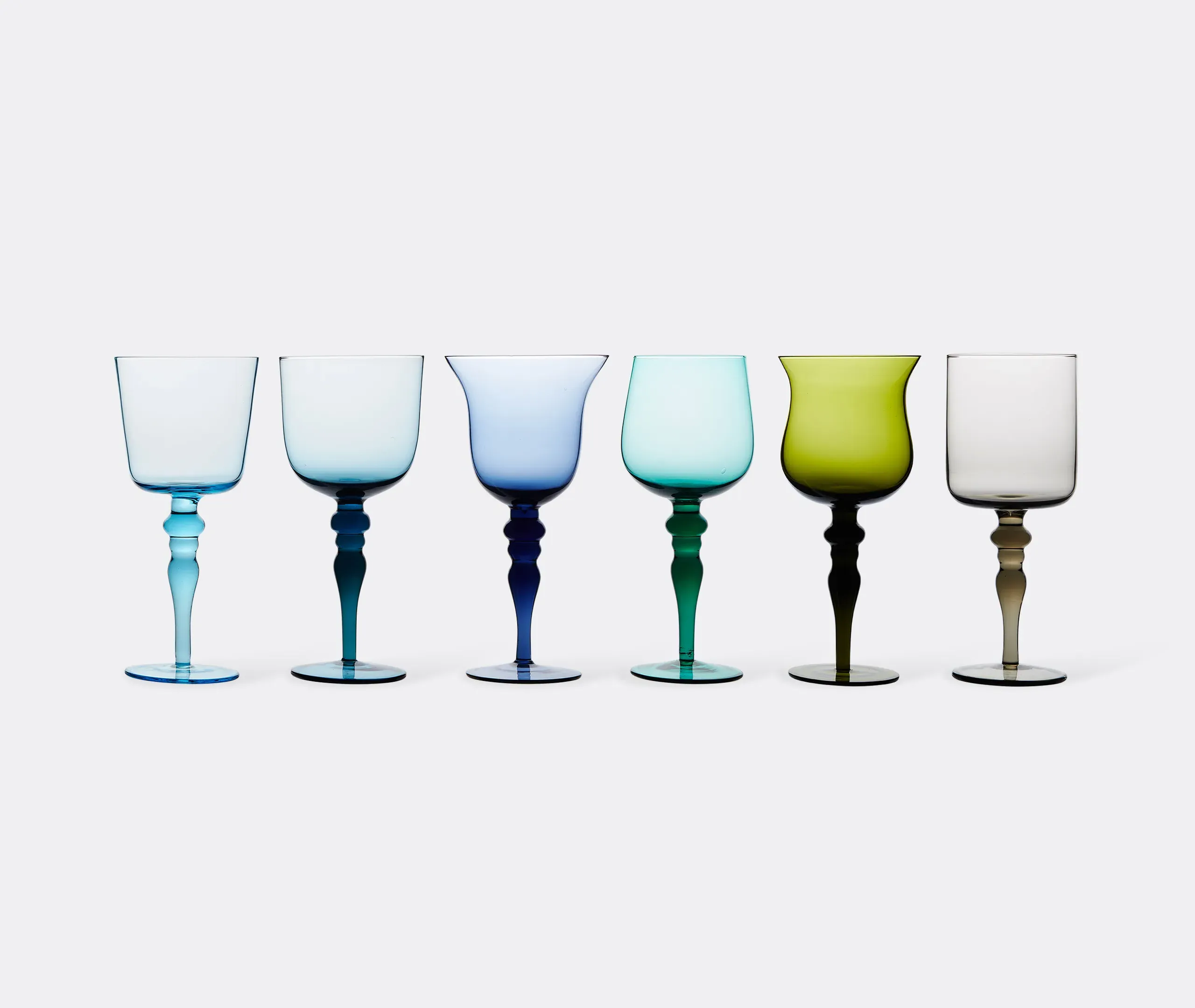 Set of Six Wine Glasses - Blue and Green