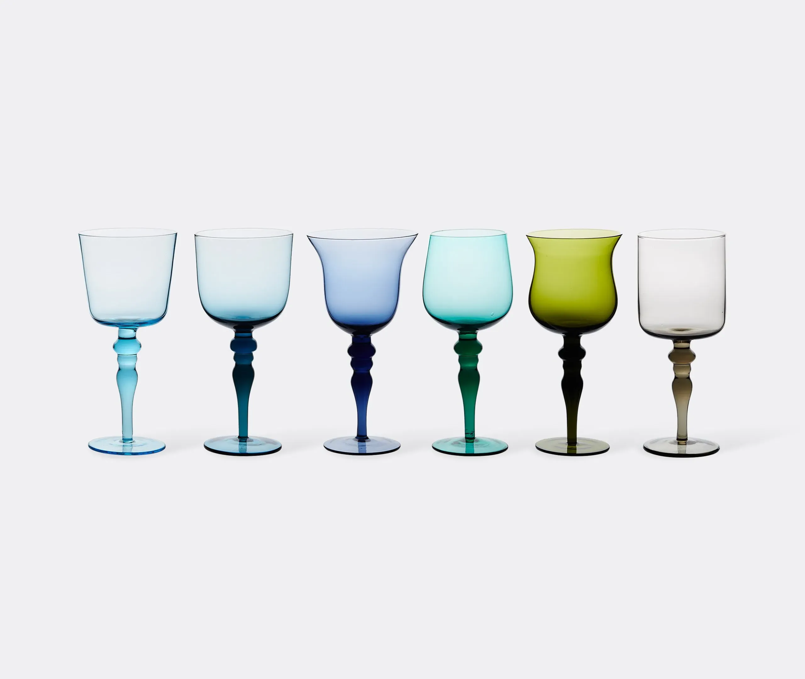 Set of Six Wine Glasses - Blue and Green image