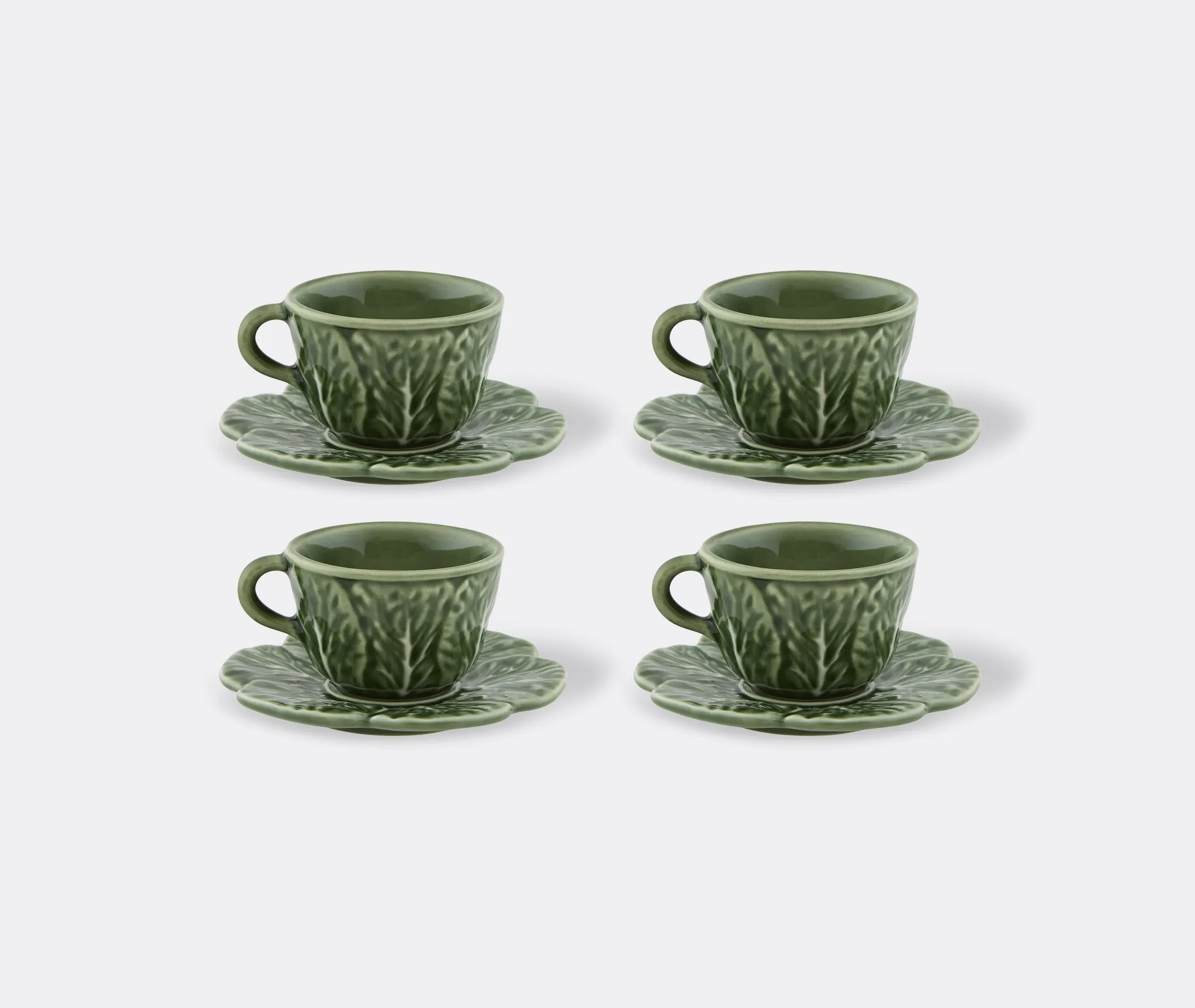 4-Piece Coffee Cup Set with Saucers - Green