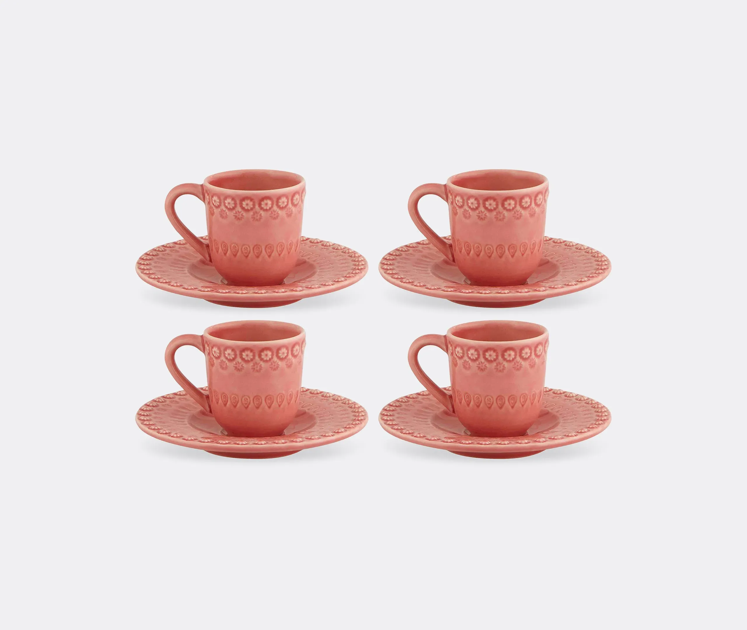 4-Piece Coffee Cup Set with Saucers - Pink