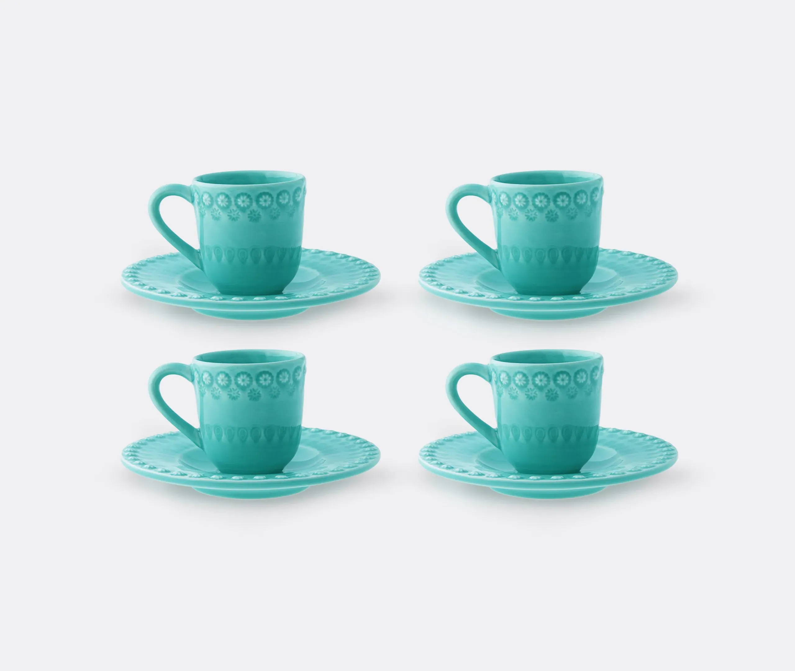 4-Piece Coffee Cup Set with Saucers - Turquoise