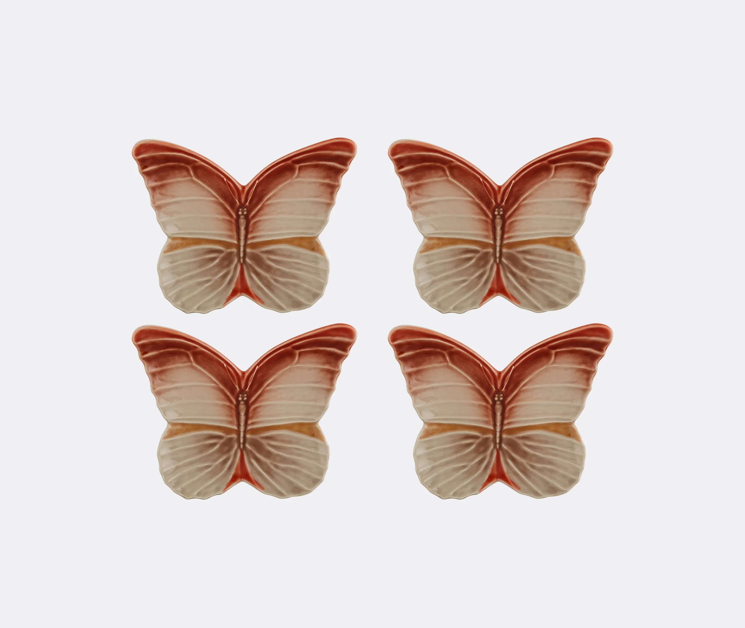 Cloudy Butterflies Dessert Plate Set of Four - Pink, Ceramic