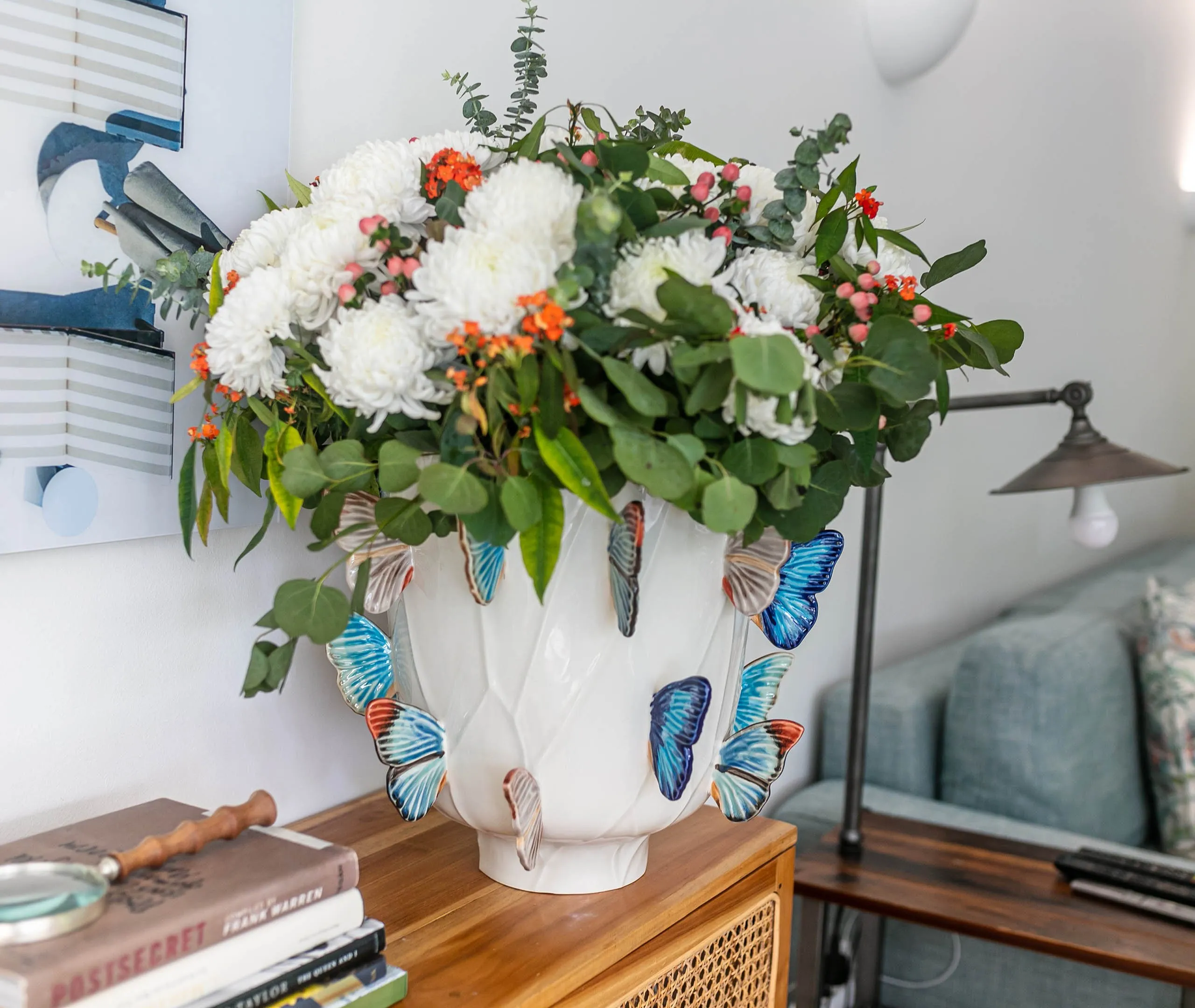 Cloudy Butterflies Large Vase - Light Blue, Ceramic