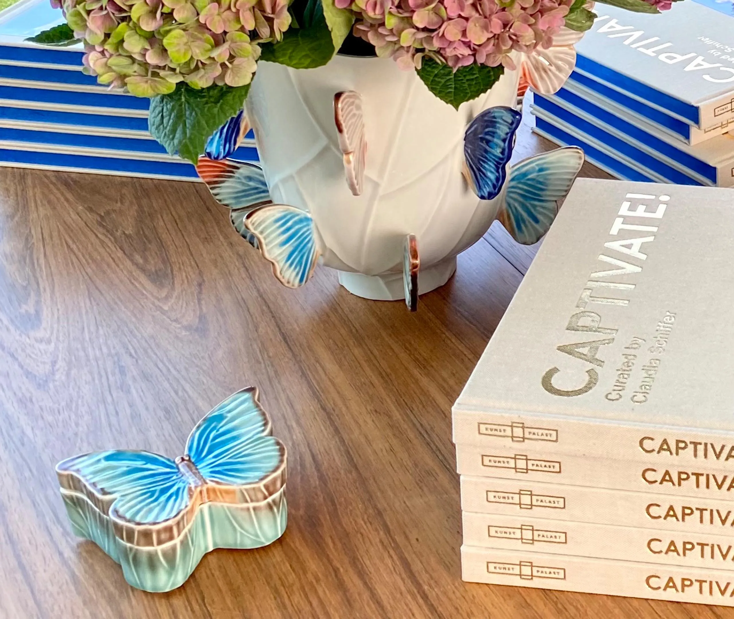 Cloudy Butterflies Small Decorative Box - Light Blue, Ceramic