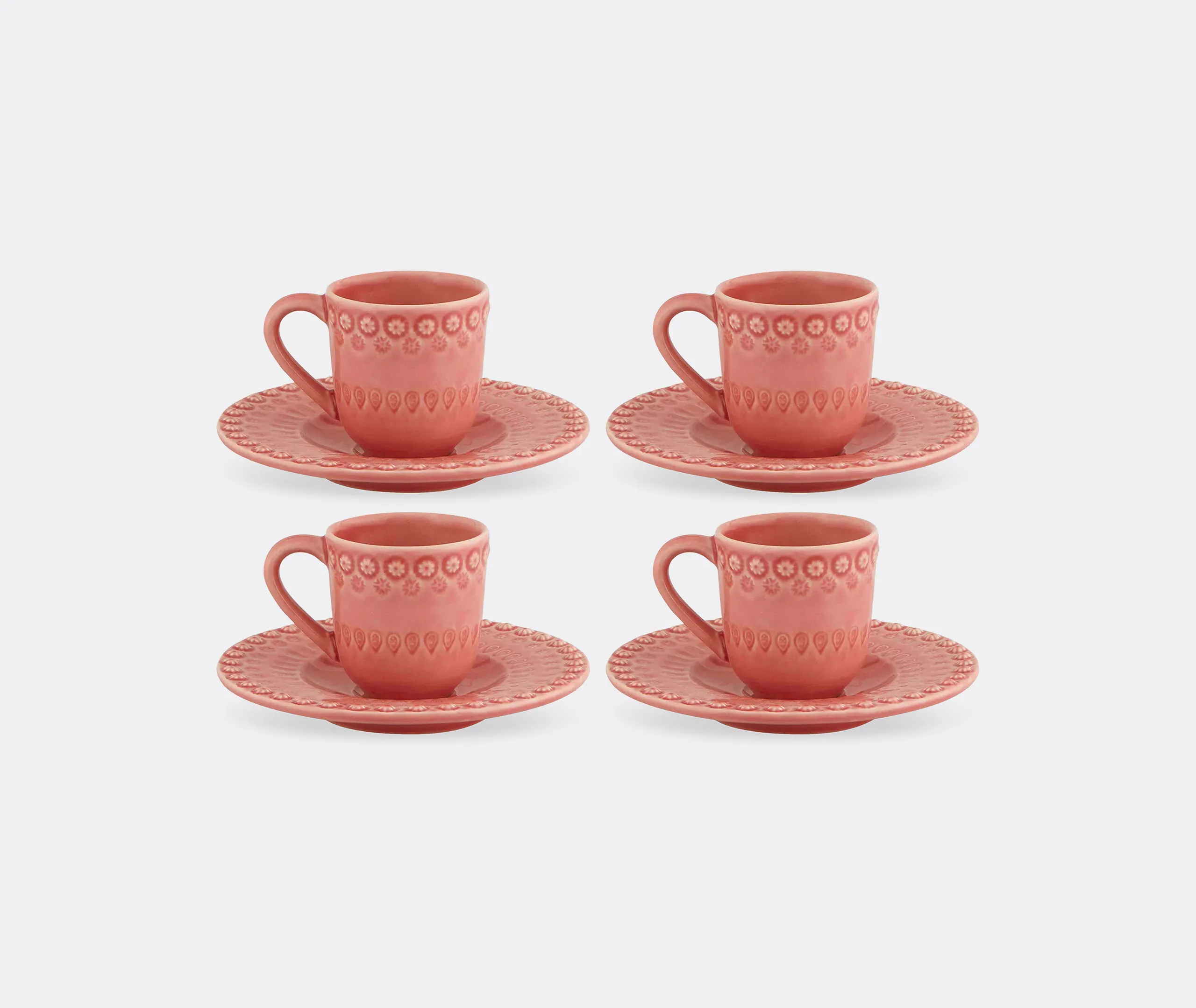 Fantasia Coffee Cup and Saucer Set of Four - Pink, Earthenware