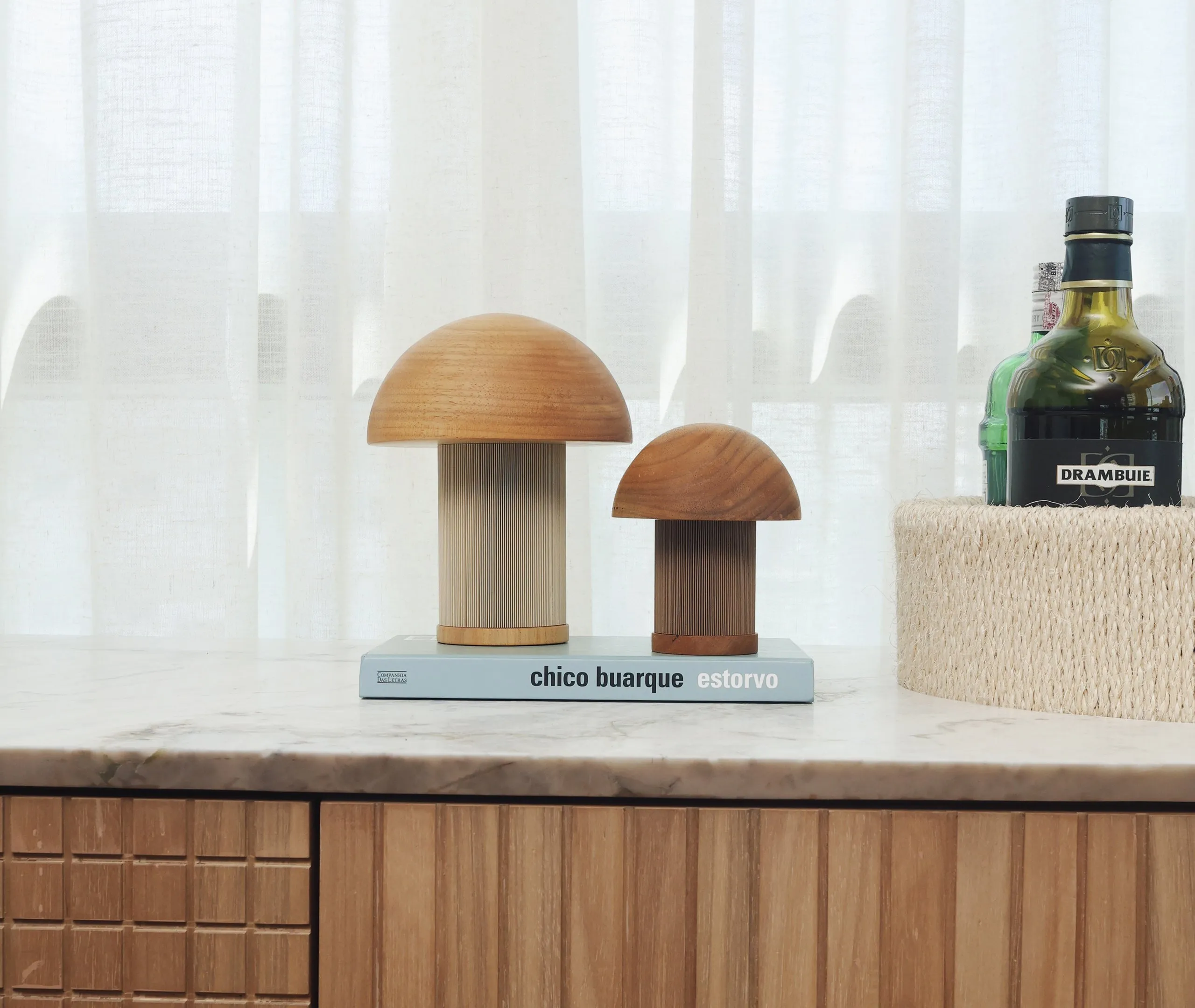 Medium Mushroom Sculpture - Off White, Wood