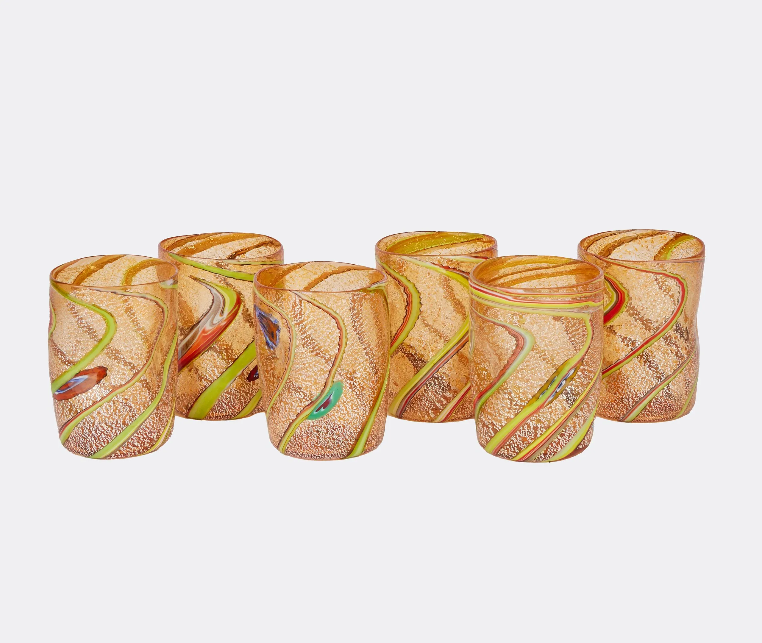 6-Piece Water Glass Set - Orange, Murano Glass