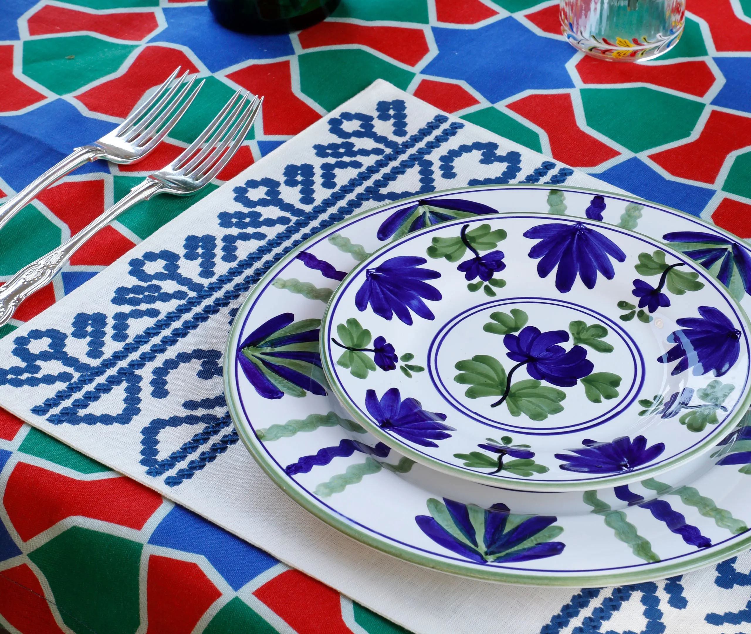 Blossom Dinner Plate - Blue, Hand-Painted
