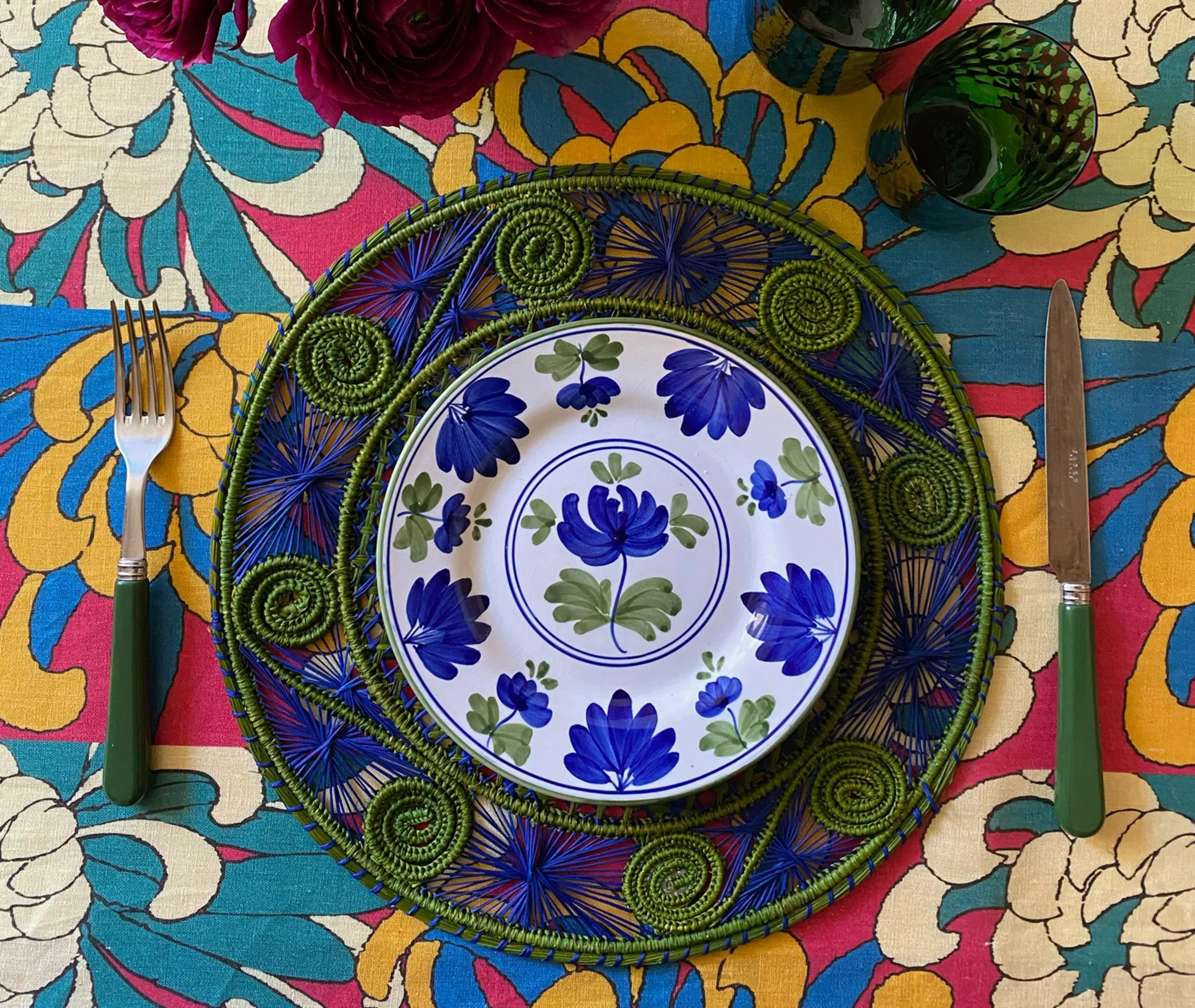 Dessert Plate with Floral Motifs - Blue, Ceramic