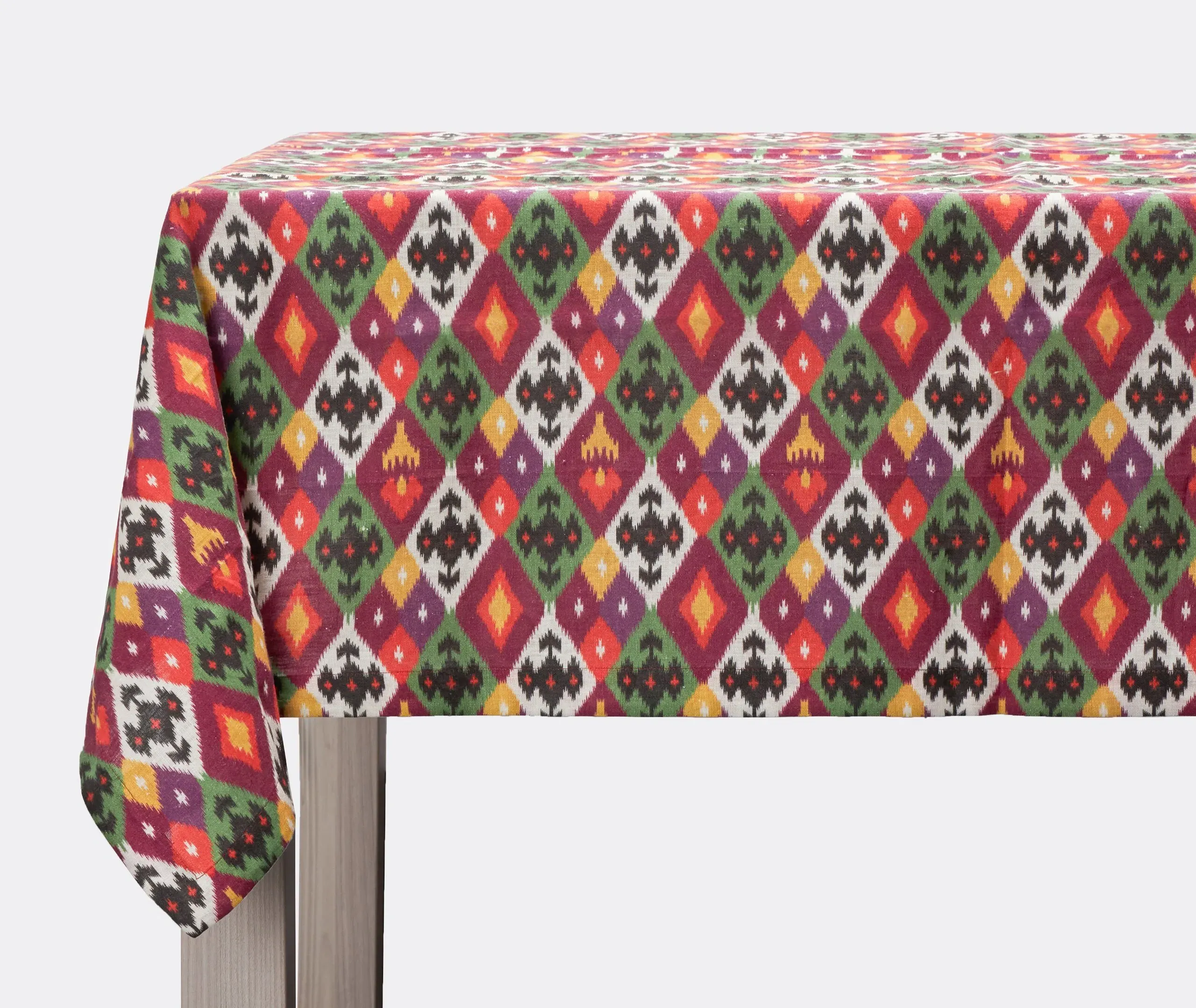 Diamond Ikat Square Tablecloth - Multicolor, Linen