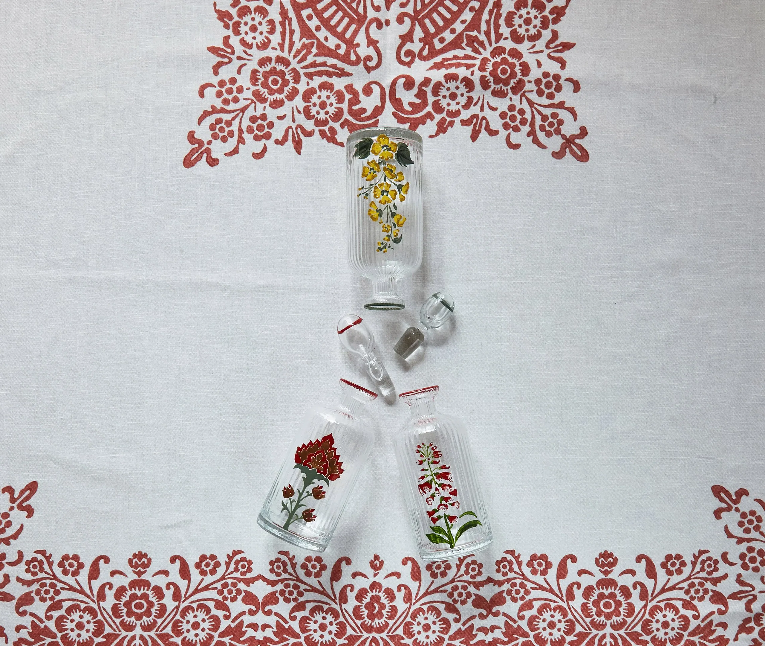 Hand Painted Glass Bottle - Red, Murano