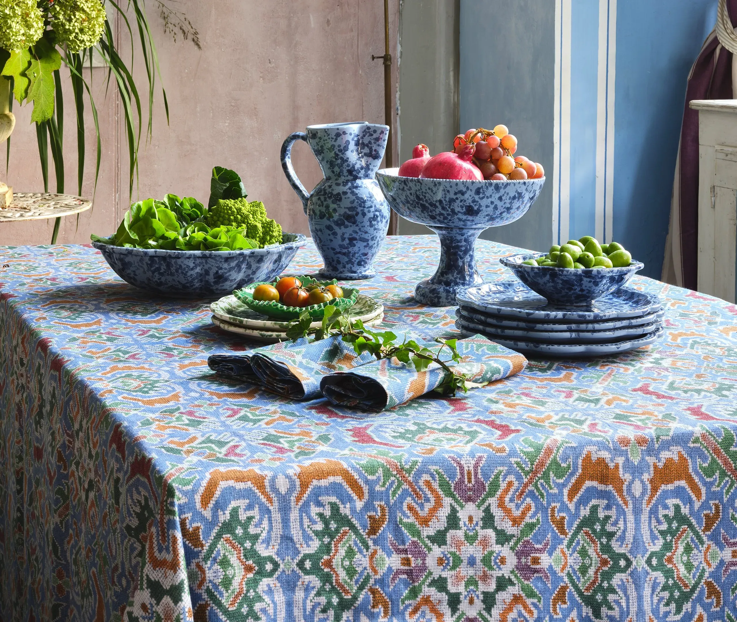 Speckled Pitcher with Scalloped Edges - Blue