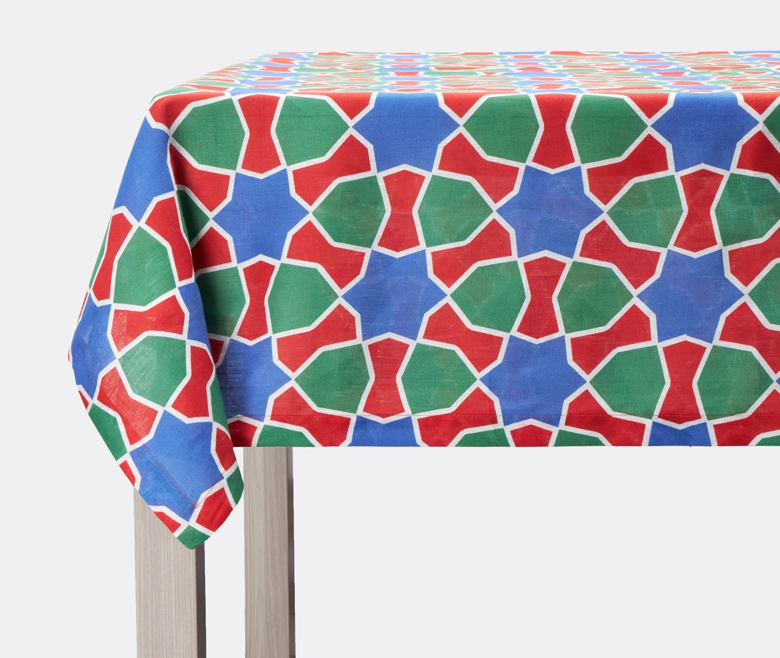 Square Tablecloth Tiles Pattern - Multicolor, Linen