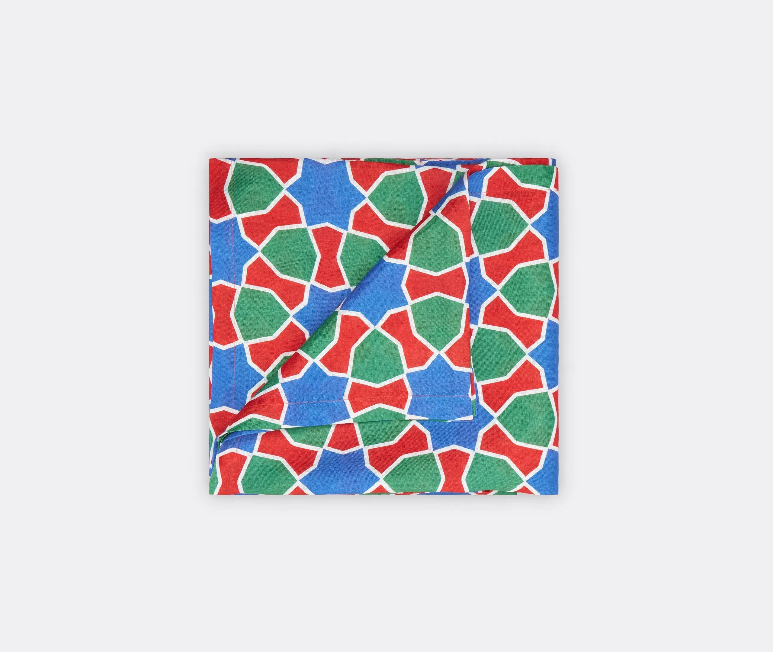 Square Tablecloth Tiles Pattern - Multicolor, Linen